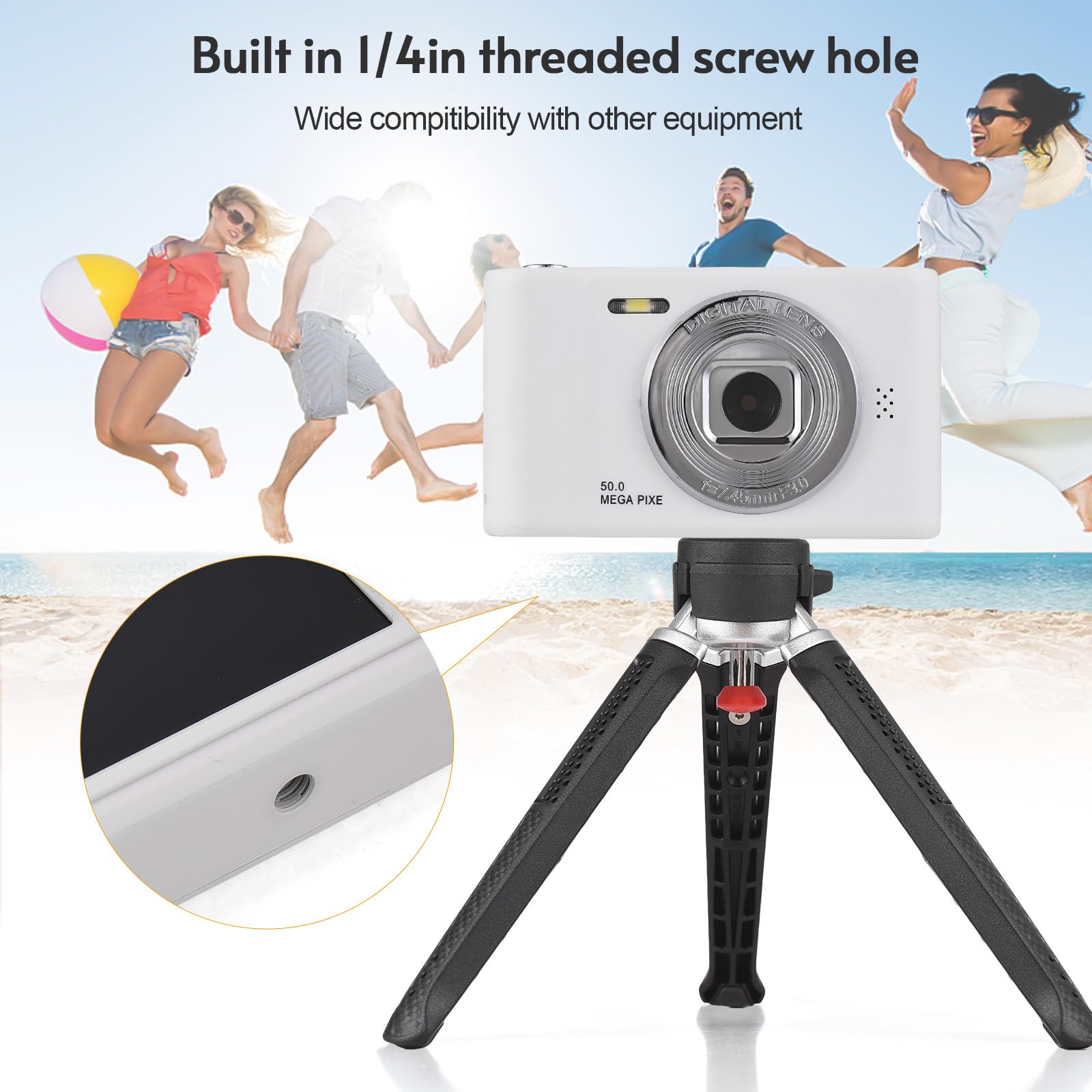 FHD 1080P Digital Camera with 8X Zoom - Compact Point and Shoot Camera for Beginners, Includes 32GB Memory Card (White) - Perfect for Travel, Vlogging & Everyday Photography
