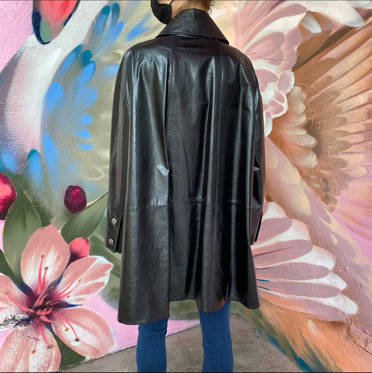 Chanel 14K Gold Black Leather Flare Coat - Size FR38 (US Medium) - Luxury Outerwear for Evening Events & Winter Fashion