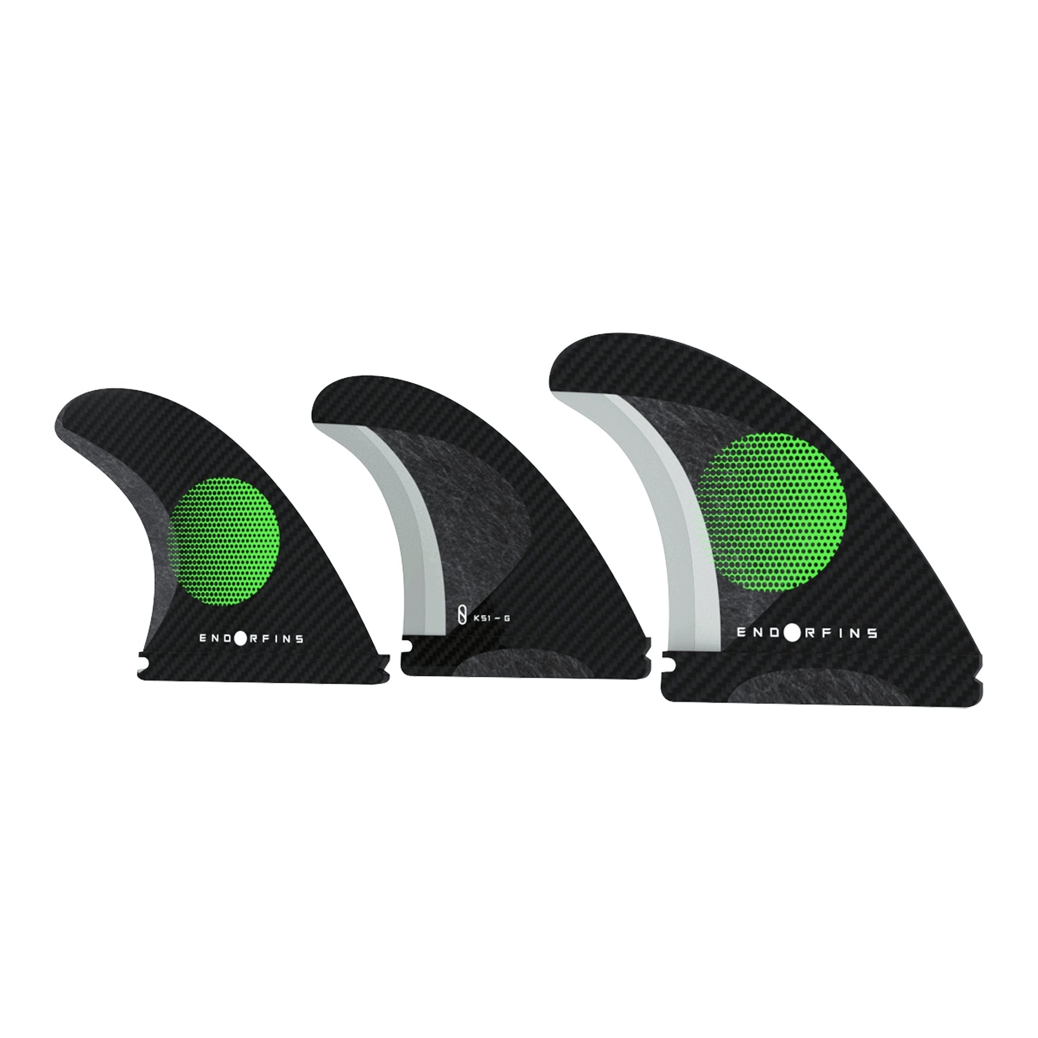 Endorfins Thruster Slater KS1 3 Fin Small Surfboard Fin - Black/Green (Futures Fin Box Compatible) - Perfect for Shortboard Surfing & Performance Waves