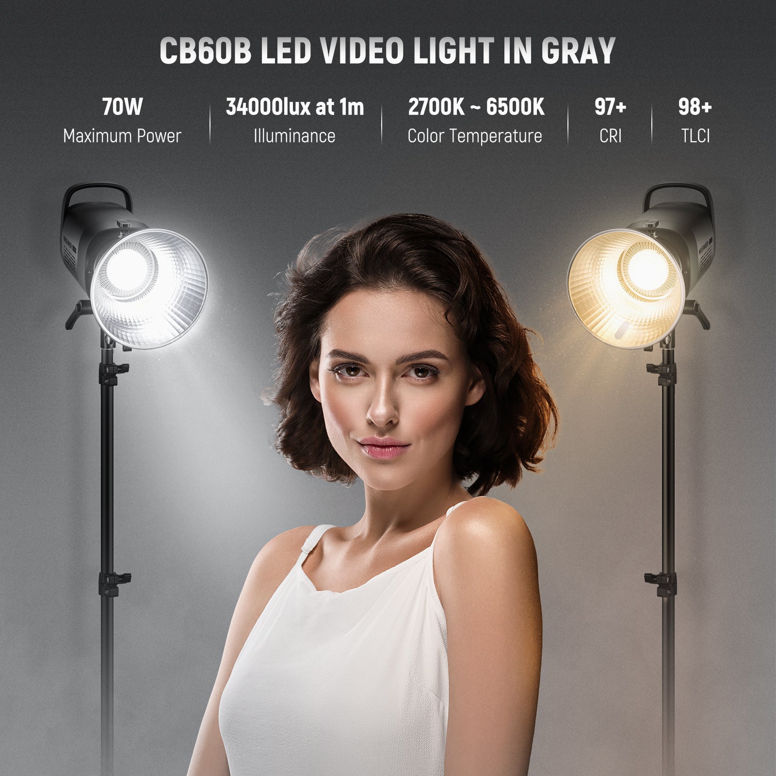 NEEWER CB60B 70W Bi-Color LED Video Light for Photography, YouTube Videos, Live Streaming & Studio Lighting - Dimmable Continuous Lighting with 3200K-5600K Adjustable Color Temperature