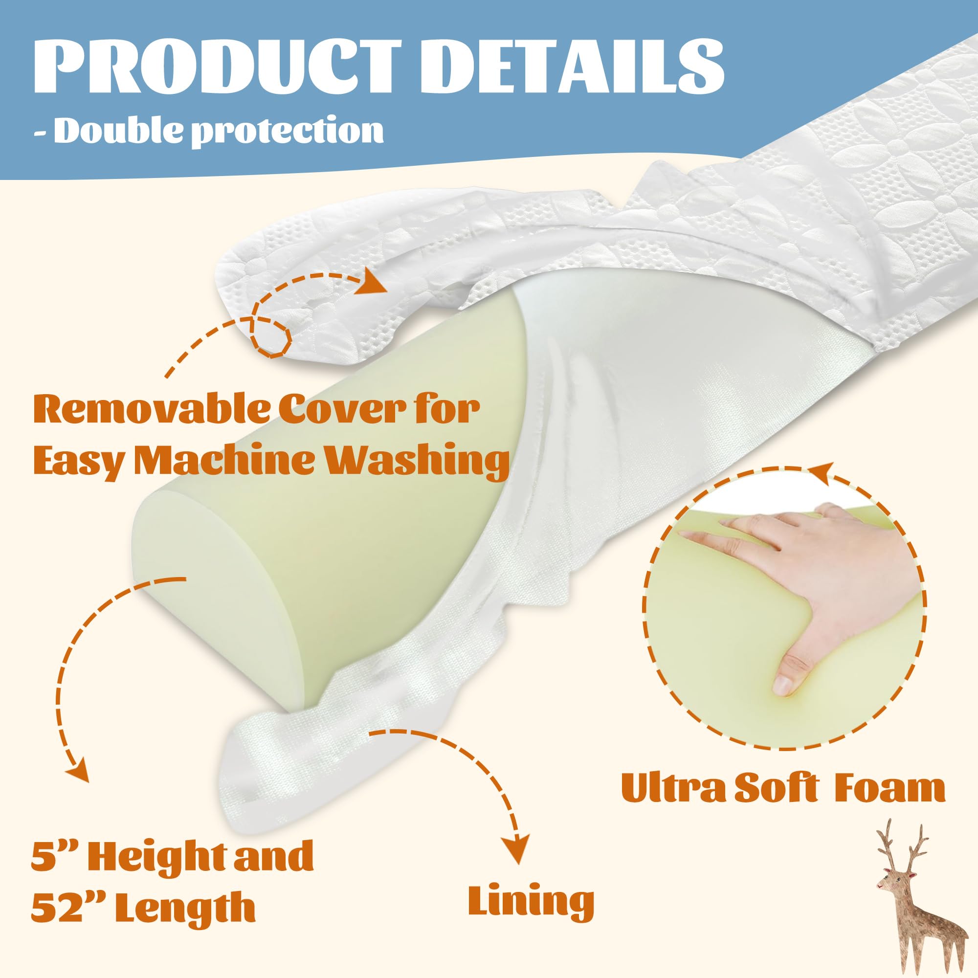 Toddler Bed Rail Guard - Soft Memory Foam Bed Safety Rail for Kids | Fits Twin, Full, Queen & King Size Beds | Washable Cover | 1 Pack | Perfect for Childproofing & Preventing Falls During Sleep