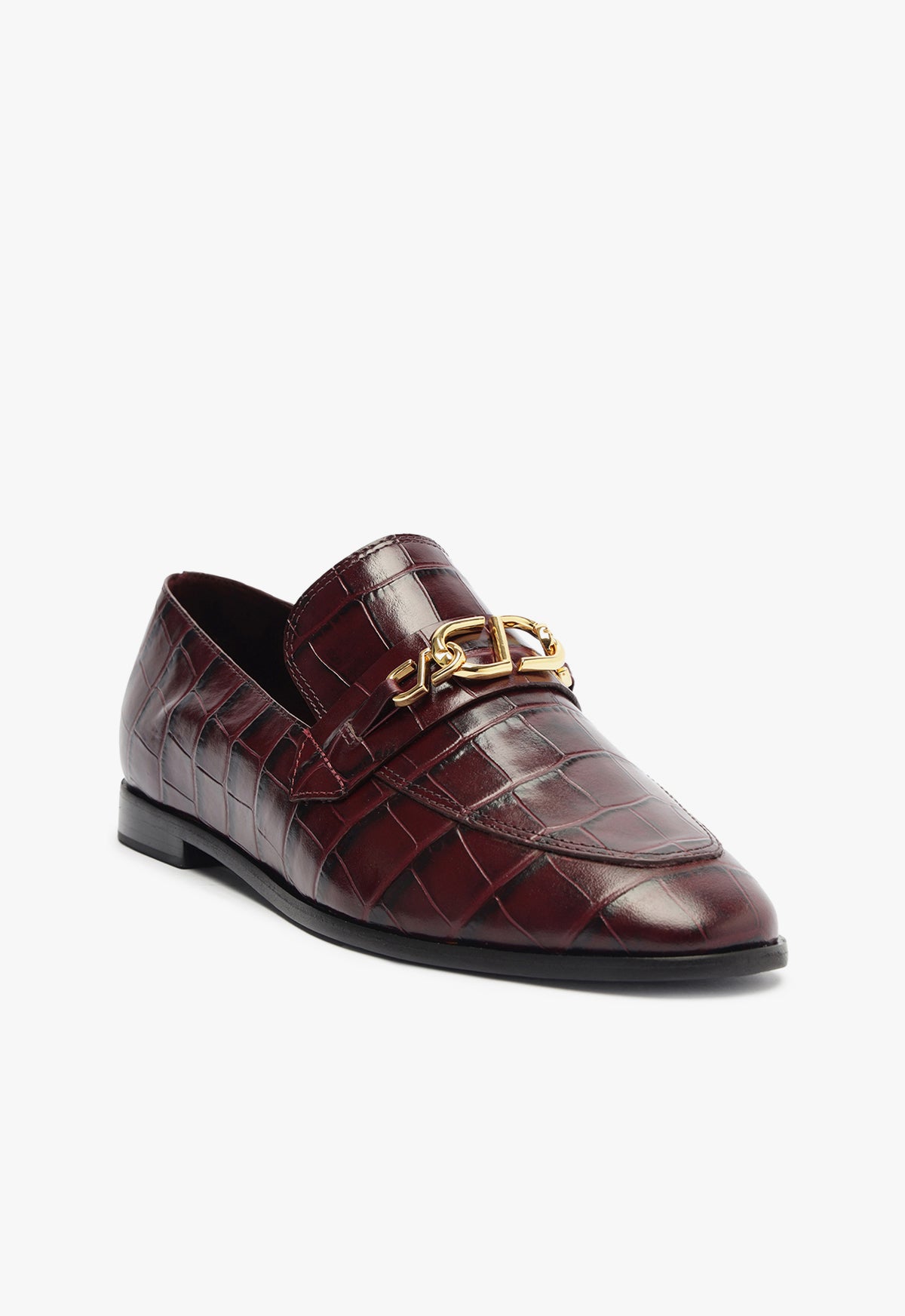 Morgan Crocodile Embossed Leather Flats for Women - Low Heel Dress Shoes (F24 Heel Height, Style S2202500100005) - Perfect for Office, Parties & Casual Outings