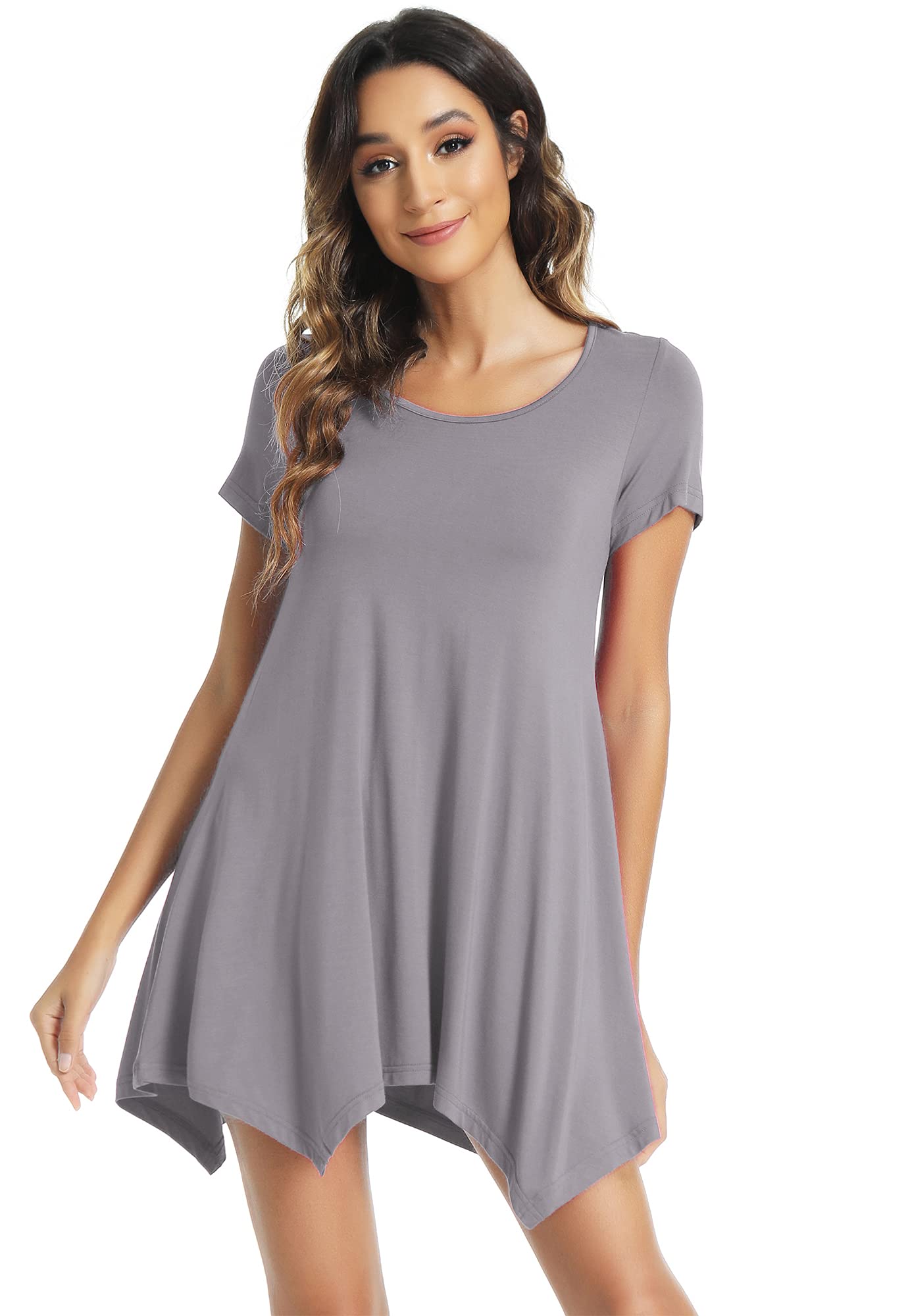 WiWi Women's Bamboo Tunic Tops - Soft Plus Size Nightgowns & Sleep Shirts (S-4X) | Breathable Short Sleeve Sleepwear for Lounge & Bedtime Comfort