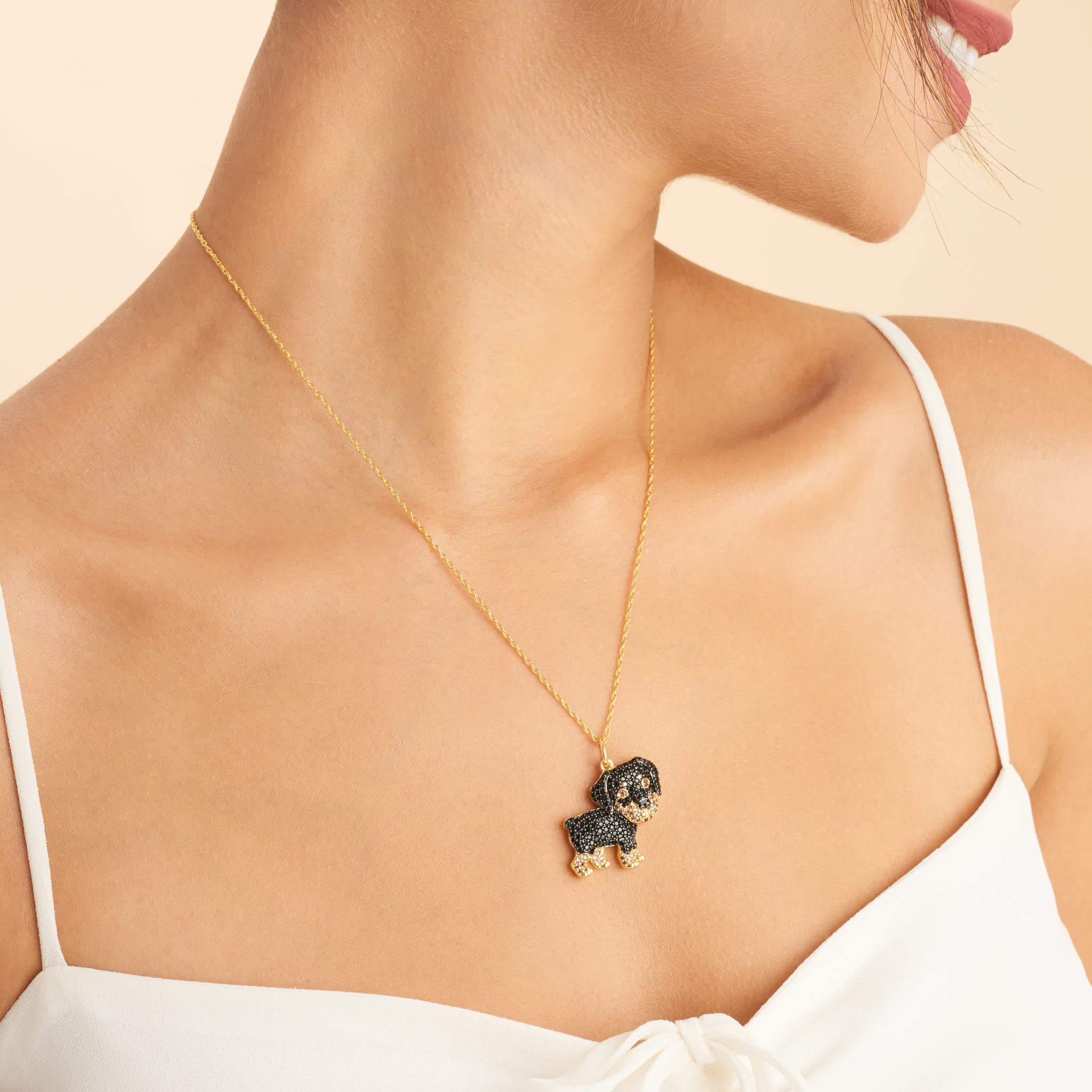 SCAMPER & CO Genuine Cubic Zirconia Dog Breed Charm Pendant Necklace for Women - Sterling Silver Plated Elegant Pet Jewelry with Secure Closure (18-20 Inch) | Perfect Gift for Dog Lovers, Birthday & Anniversary Present