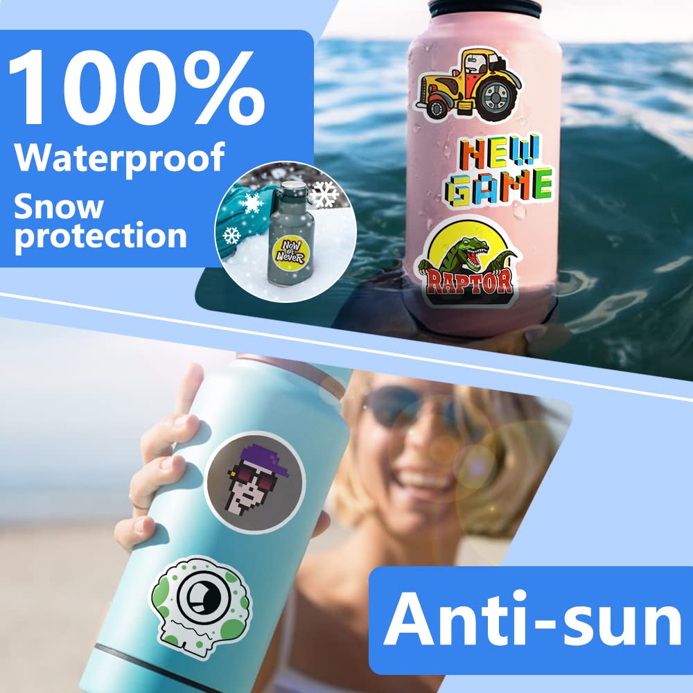 DETICKERS 250PCS Bulk Water Bottle Stickers - Cute Dinosaur & Gamer Vinyl Stickers for Teens & Boys 8-12 - Decorate Laptops, Hydro Flasks, Skateboards & Bikes