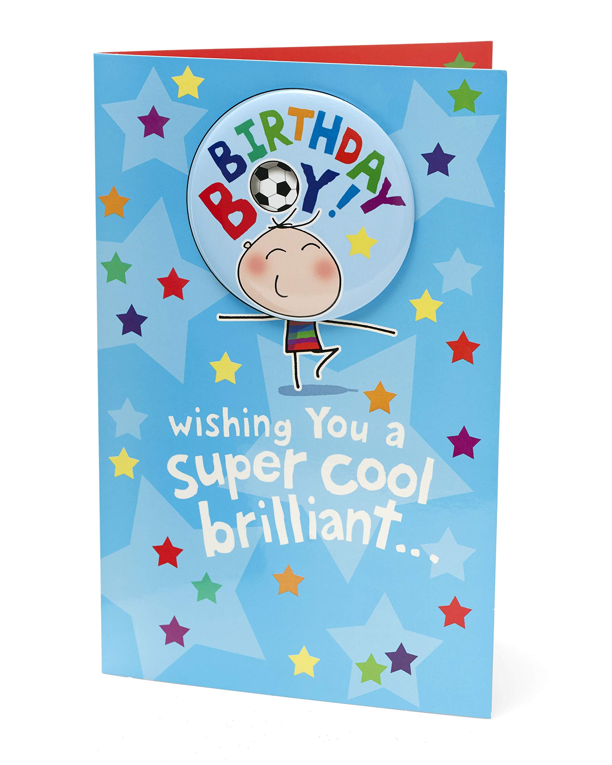 Birthday Card for Boys - Fun Kids Birthday Greeting Card with Badge Design in Red, Blue, Green & Beige | Perfect for Son's Birthday, Grandson's Special Day & Children's Party Invitations