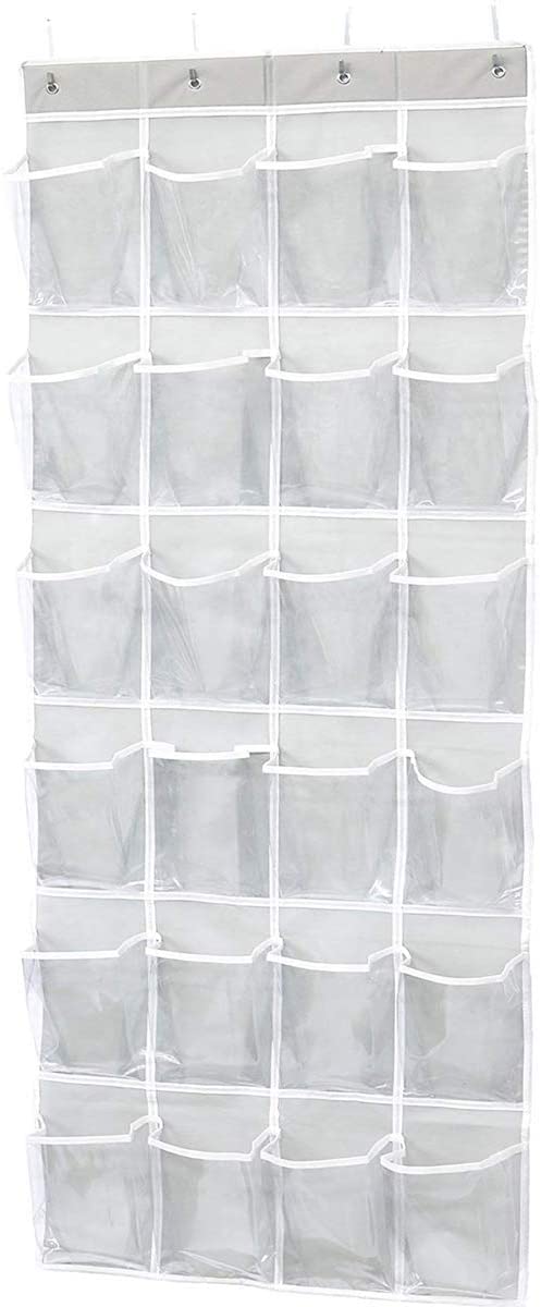 24-Pocket Over The Door Shoe Organizer with Stainless Steel Hooks - Space Saving Closet Storage for Shoes, Accessories & More - Perfect for Bedrooms, Dorms & Entryways