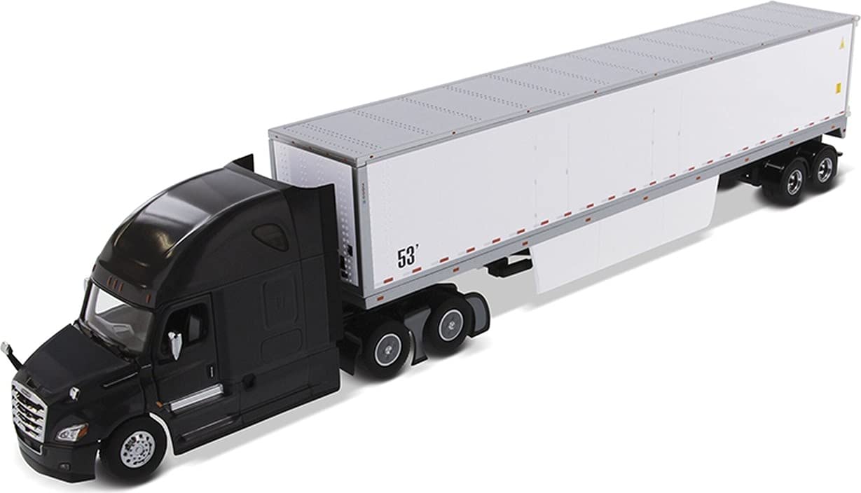1:50 Scale Diecast Freightliner New Cascadia Black & 53' Dry Van Trailer Model - Collectible Semi Truck & Trailer Set for Display, Gifts, and Truck Enthusiasts