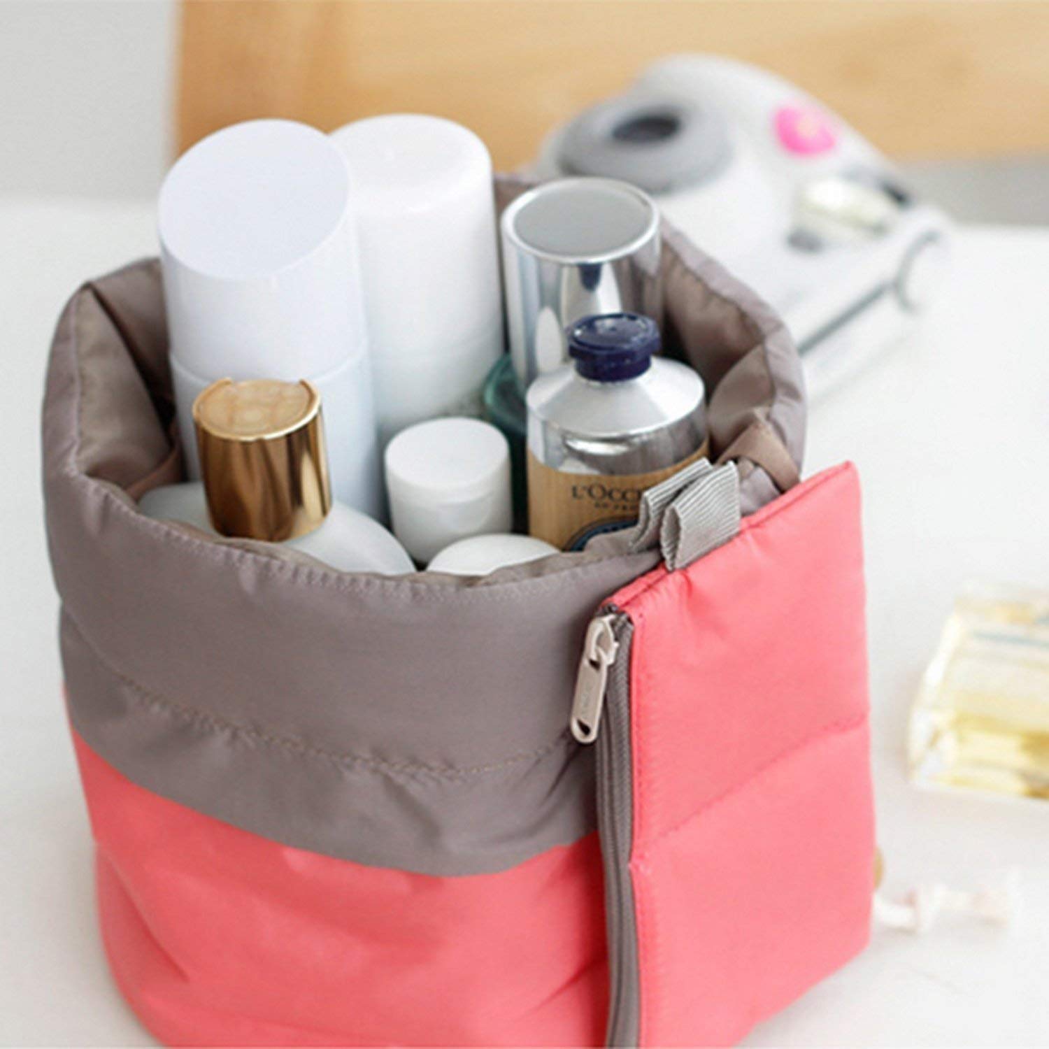 OCTOPUS PRIME Barrel Shaped Cosmetic Pouch - Waterproof Makeup Bag for Travel & Daily Use | Round Cosmetic Case Organizer | Perfect for Toiletries, Brushes & Beauty Essentials