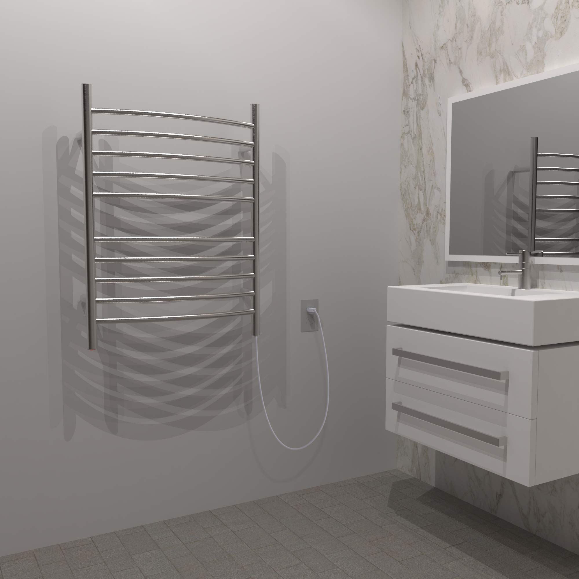 Amba Radiant Curved RWP-CB 10-Bar Plug-in Towel Warmer in Brushed Nickel - Premium Bathroom Heater for Spa, Luxury Hotels & Cozy Home Use