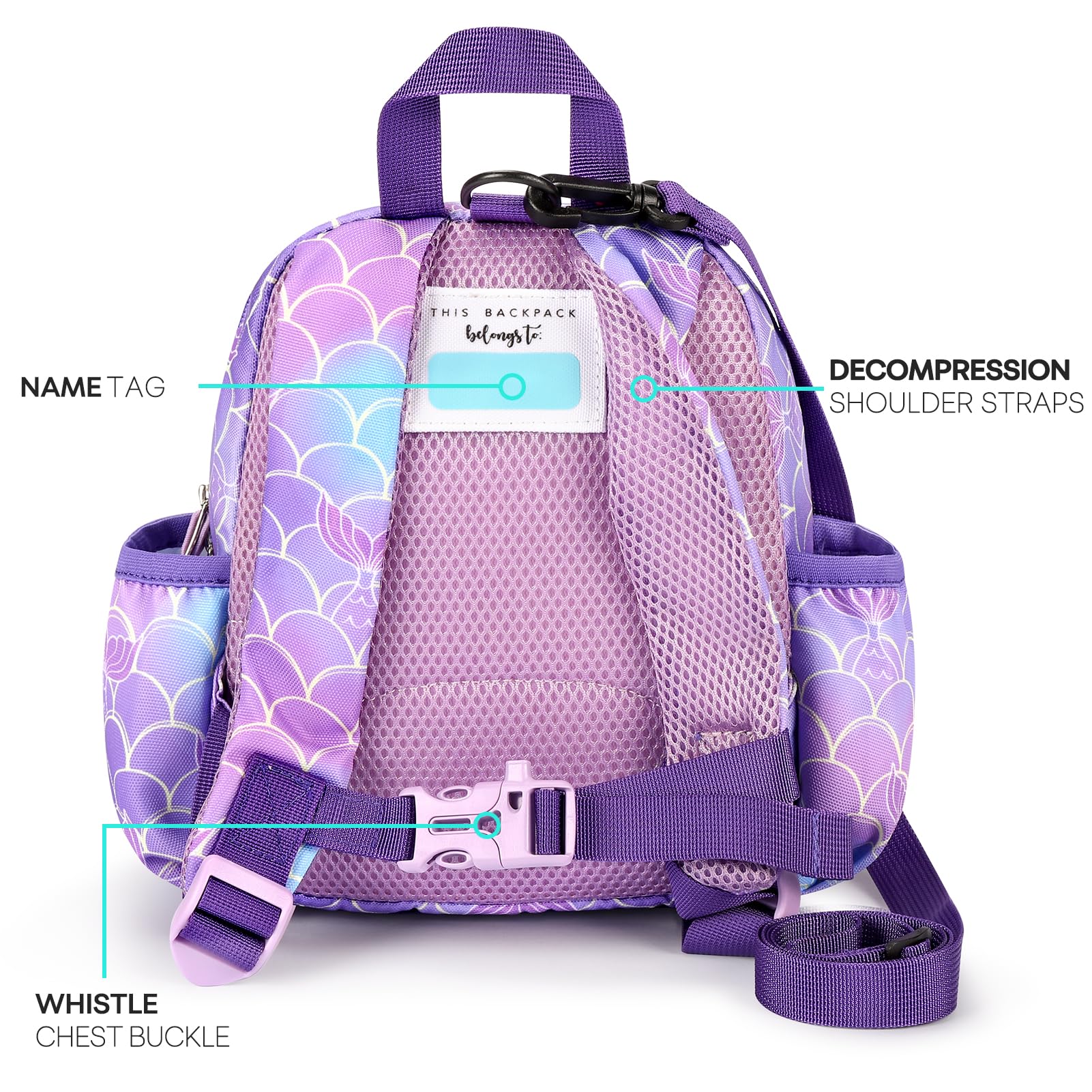 Mibasies Toddler Backpack Leash for Kids 1-3 Years - Anti-Lost Baby Harness with Adjustable Strap, Mermaid Purple Backpack for Girls & Boys | Perfect for Travel, Shopping & Outdoor Adventures
