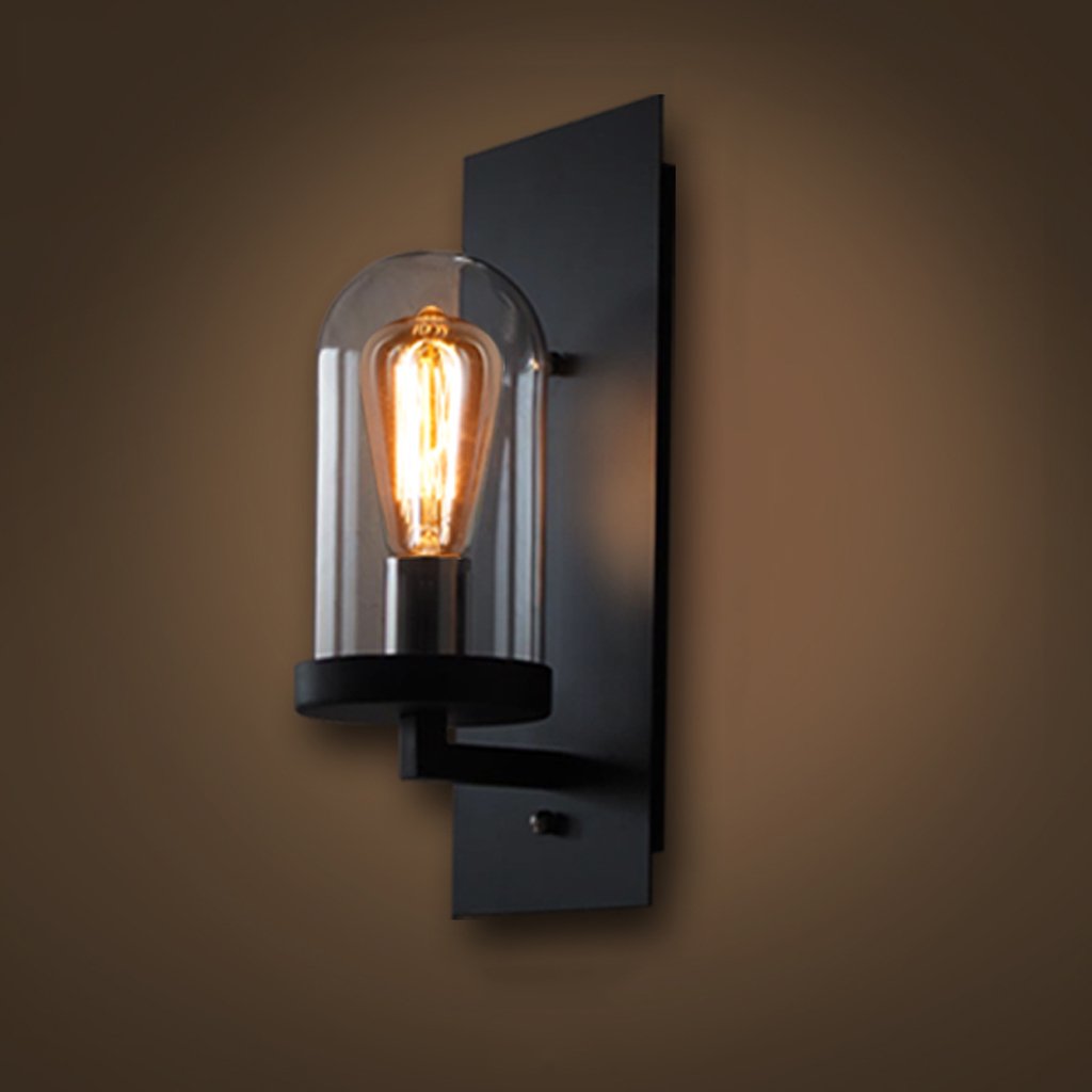 Vintage Industrial Wall Sconce - Single Iron Wall Lamp with Glass Shade for Bedroom, Living Room, Staircase & Outdoor Use - Waterproof & Durable Retro Lighting Fixture (Perfect for Bedside, Hallway, Patio & Cafe Decor)