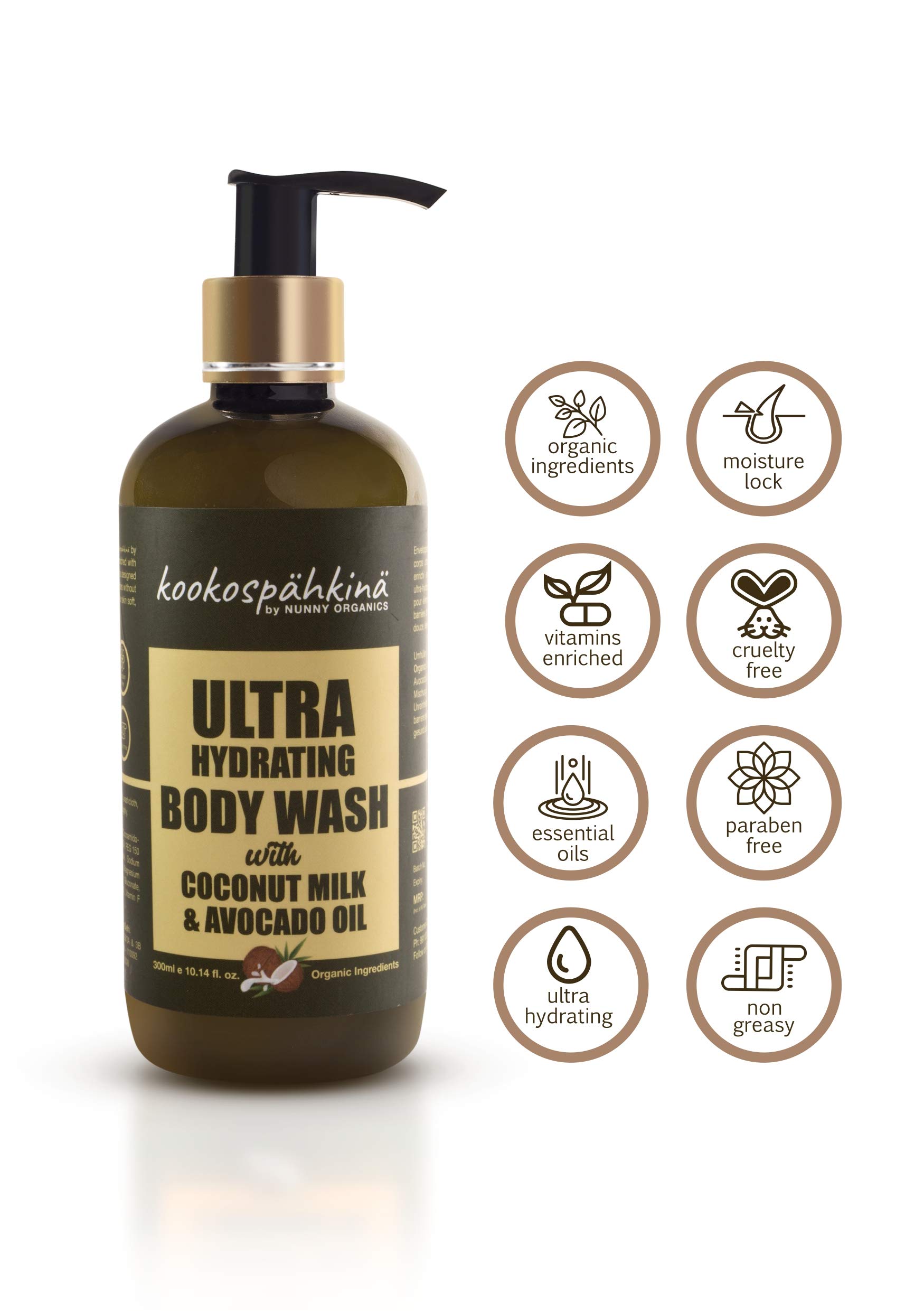Nourishing Coconut & Avocado Oil Body Wash for Dry to Normal Skin | Paraben-Free Moisturizing Shower Gel | 300ml | Perfect for Daily Hydration & Relaxing Bath Time