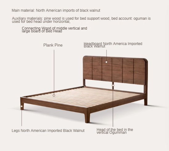 Solid Black Walnut Wood Bed Frame - Chinese Retro Style Queen/King Size Platform Bed with Storage | Durable Hardwood Bedroom Furniture for Master Bedroom, Guest Room & Airbnb