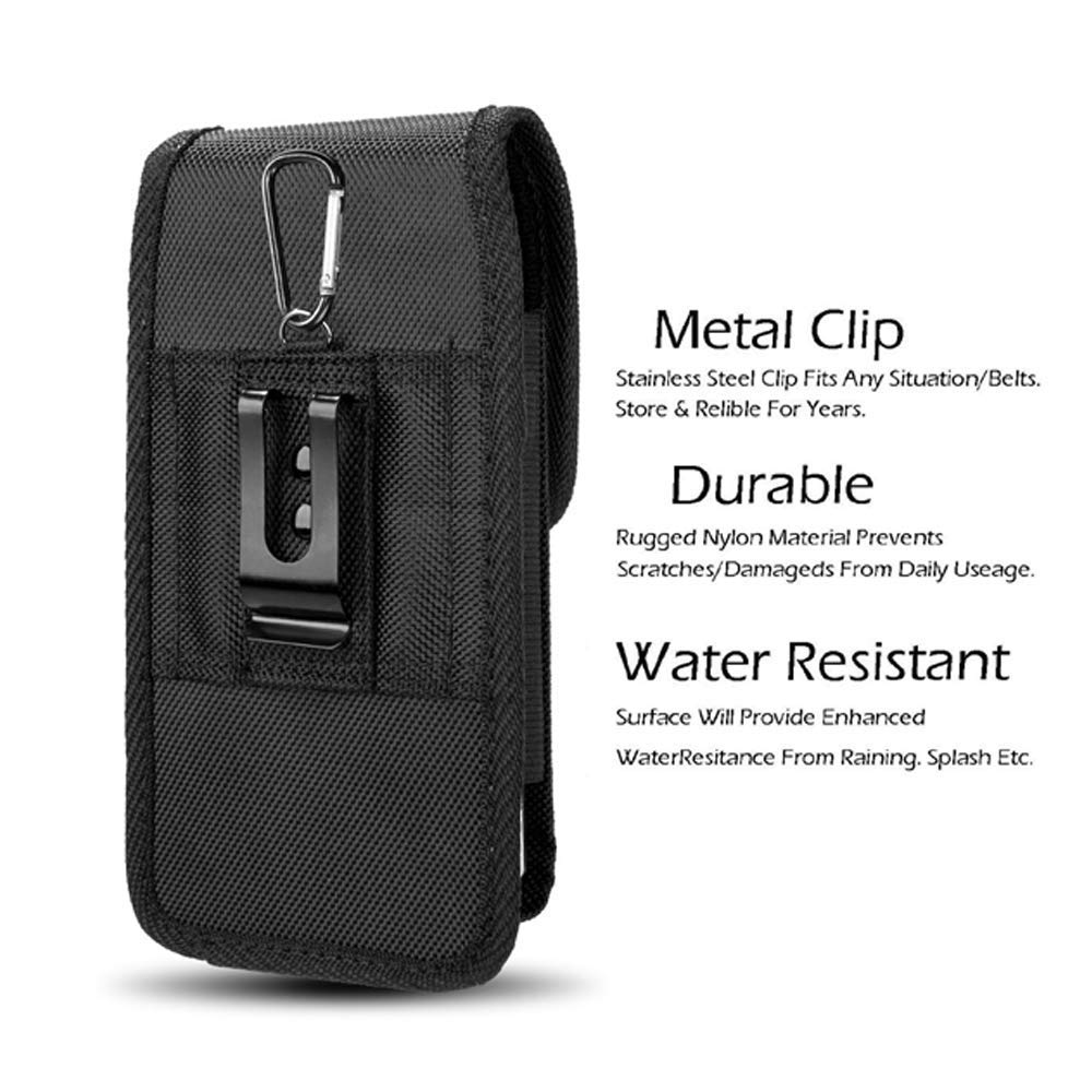 Premium Nylon Canvas Belt Holster for ZTE Blade X1 5G/Blade 10/10 Prime/Axon 10 Pro/Blade A7 Prime/Blade Z Max - Rugged Phone Pouch with Metal Clip (Fits Slim Protective Cases) - Ideal for Outdoor Activities, Construction Work & Hands-Free Convenience
