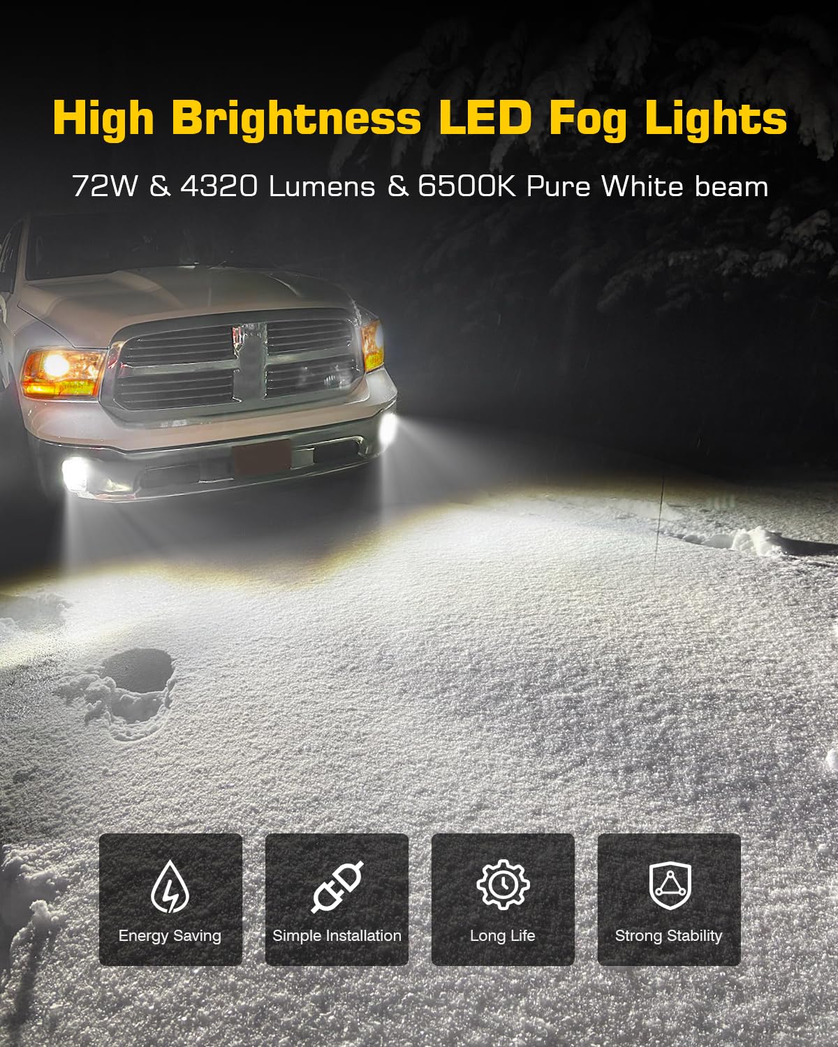 LED DRL Fog Lights Assembly Kit for Dodge Ram 1500 (2013-2020) - Black Replacement Driving Lamps | Enhanced Visibility for Night & Off-Road Adventures