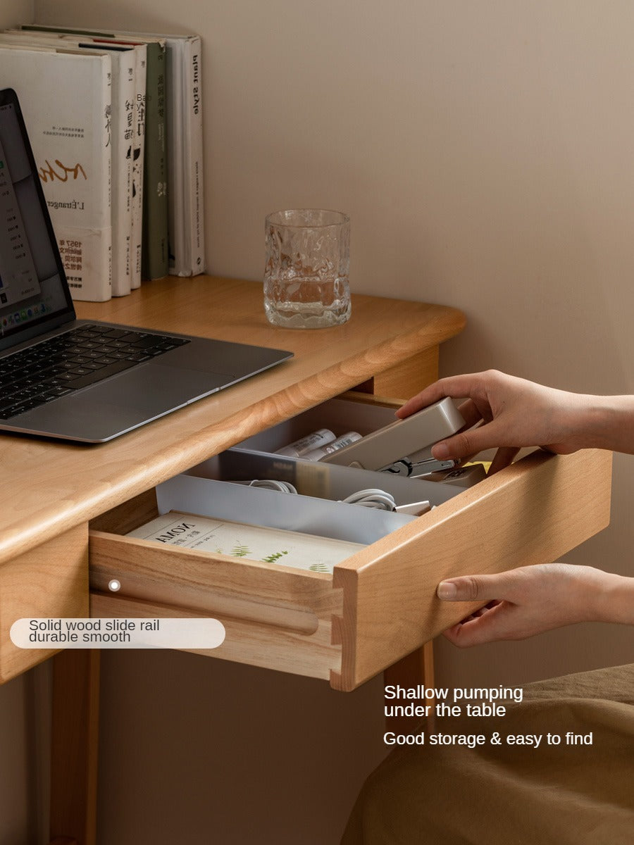 Solid Beech Wood Small Desk - Compact & Sturdy Home Office Desk for Study, Work, or Dorm Room - Perfect Workspace Solution for Small Spaces