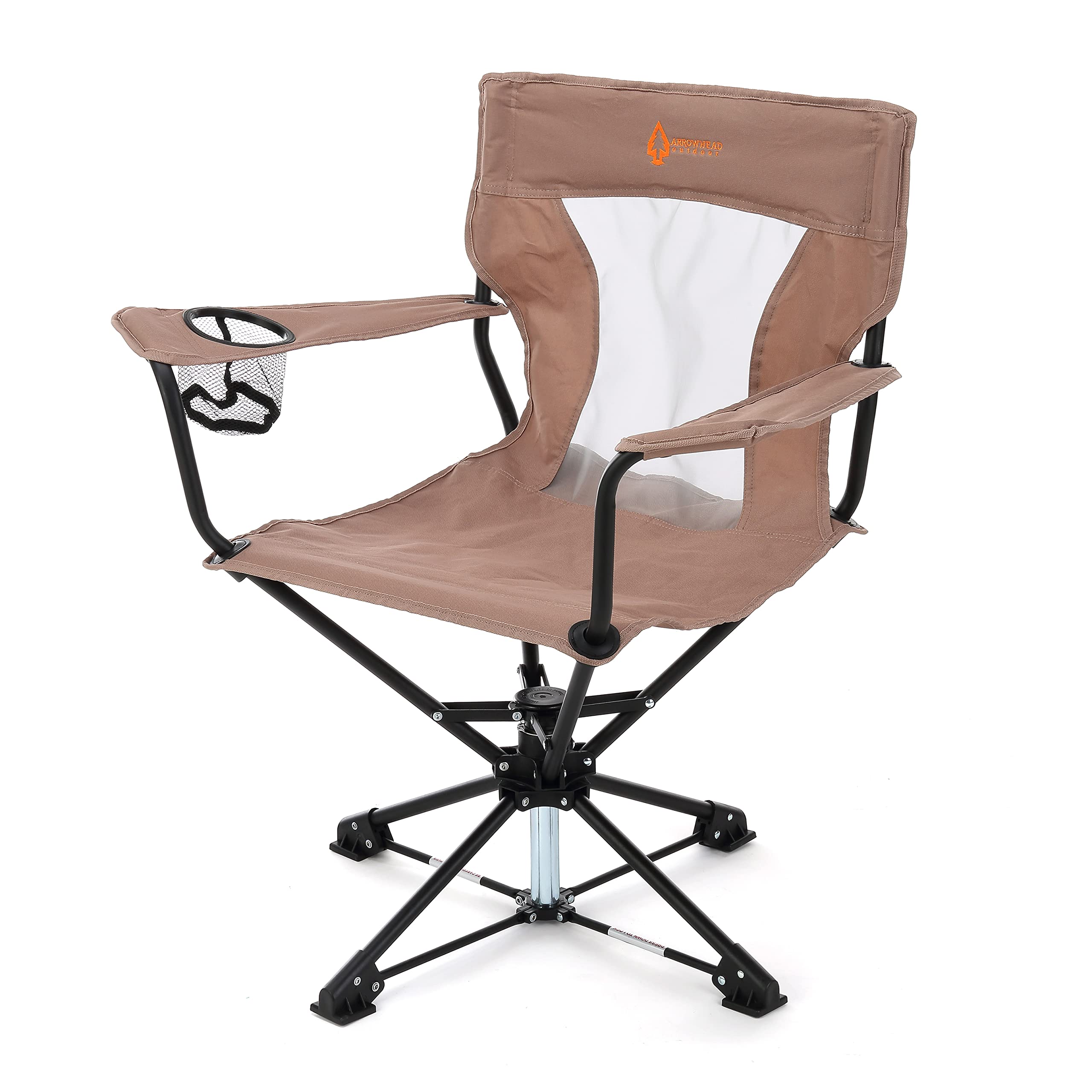 ARROWHEAD OUTDOOR 360° Swivel Hunting Chair with Steel Frame, No-Sink Feet, Large Cup Holder & Carrying Case, Camo 600D Canvas, USA Support - Ideal for Hunting Blinds, Fishing, and Outdoor Adventures