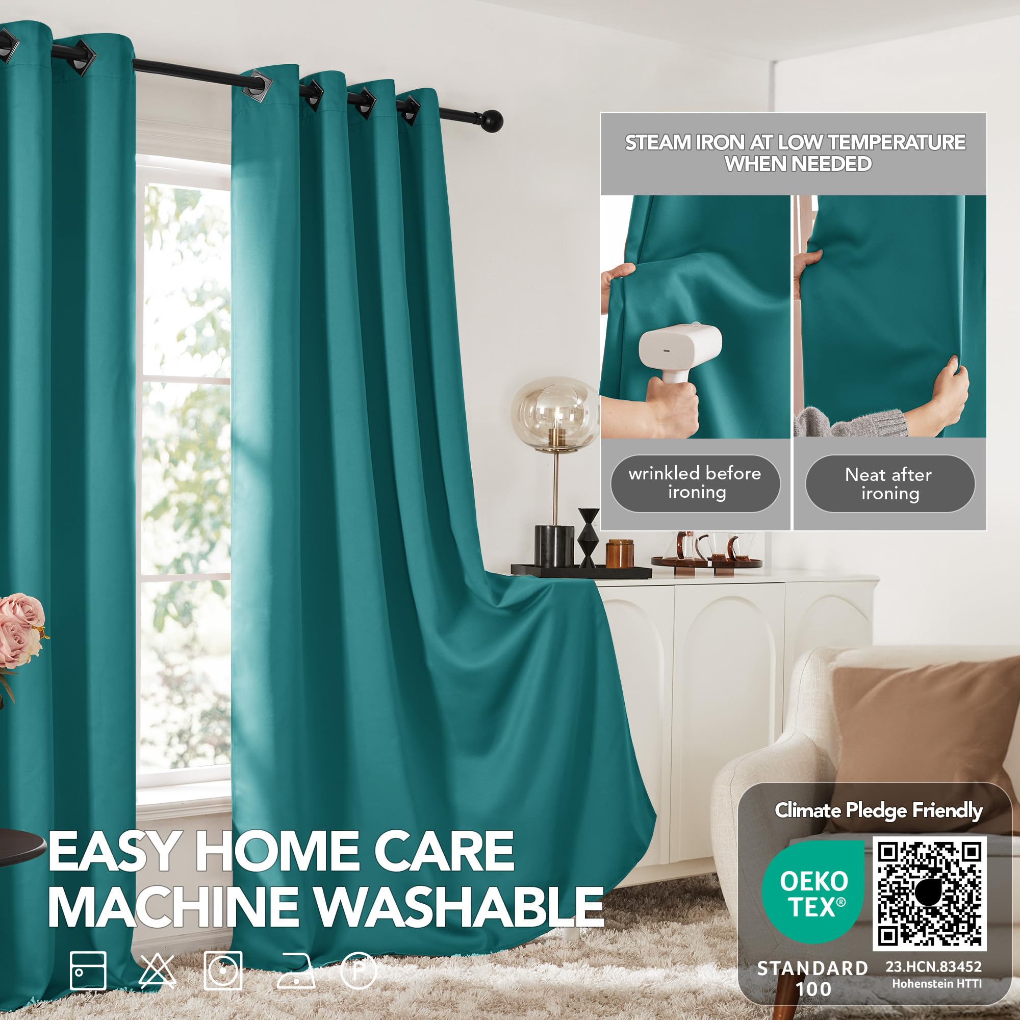 Deconovo Teal Blackout Curtains 2 Panels - Thermal Insulated Room Darkening Drapes for Living Room, Bedroom & Nursery - 52