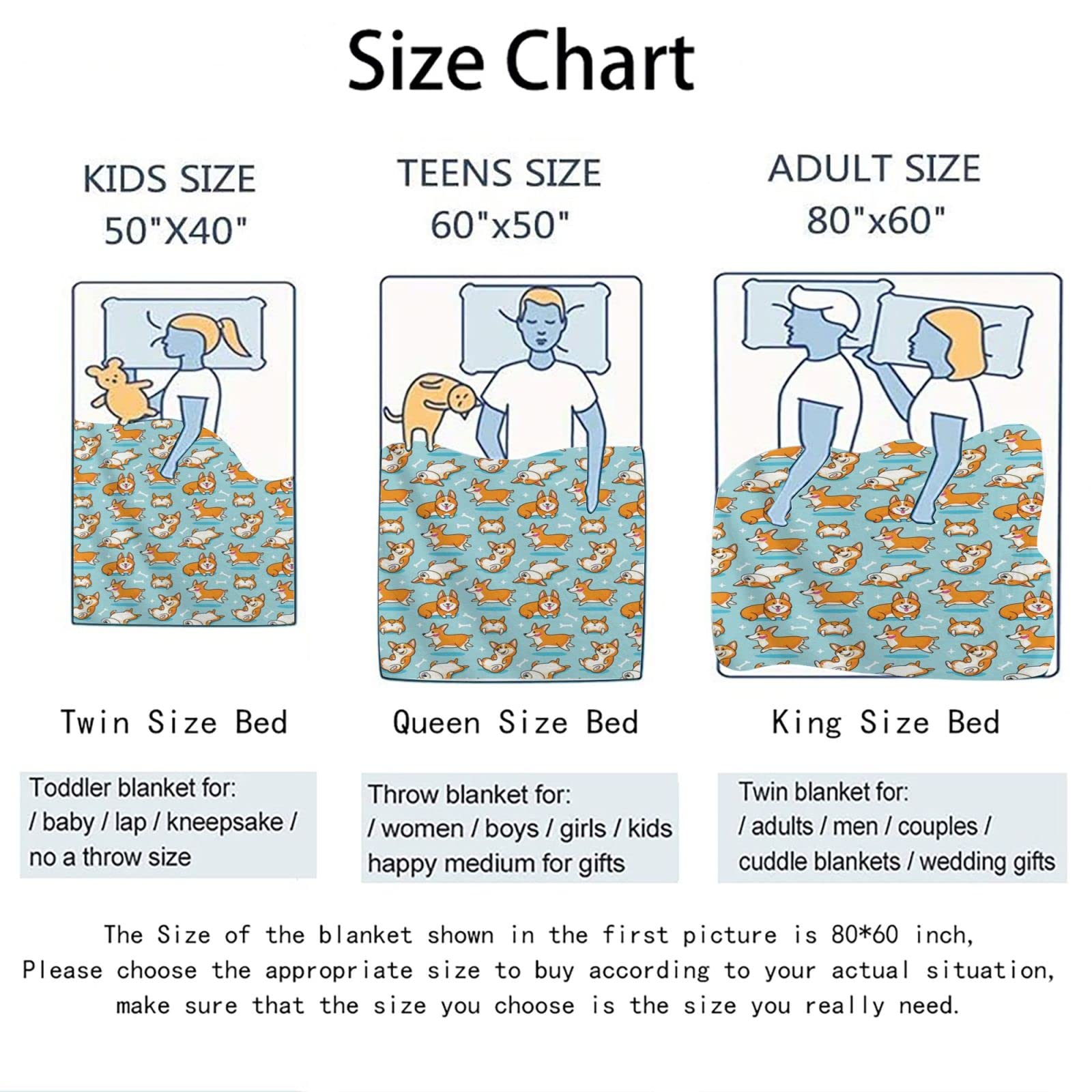 Corgi Dog Fleece Blanket - Super Soft Plush Throw for Couch, Bed & Travel - 60