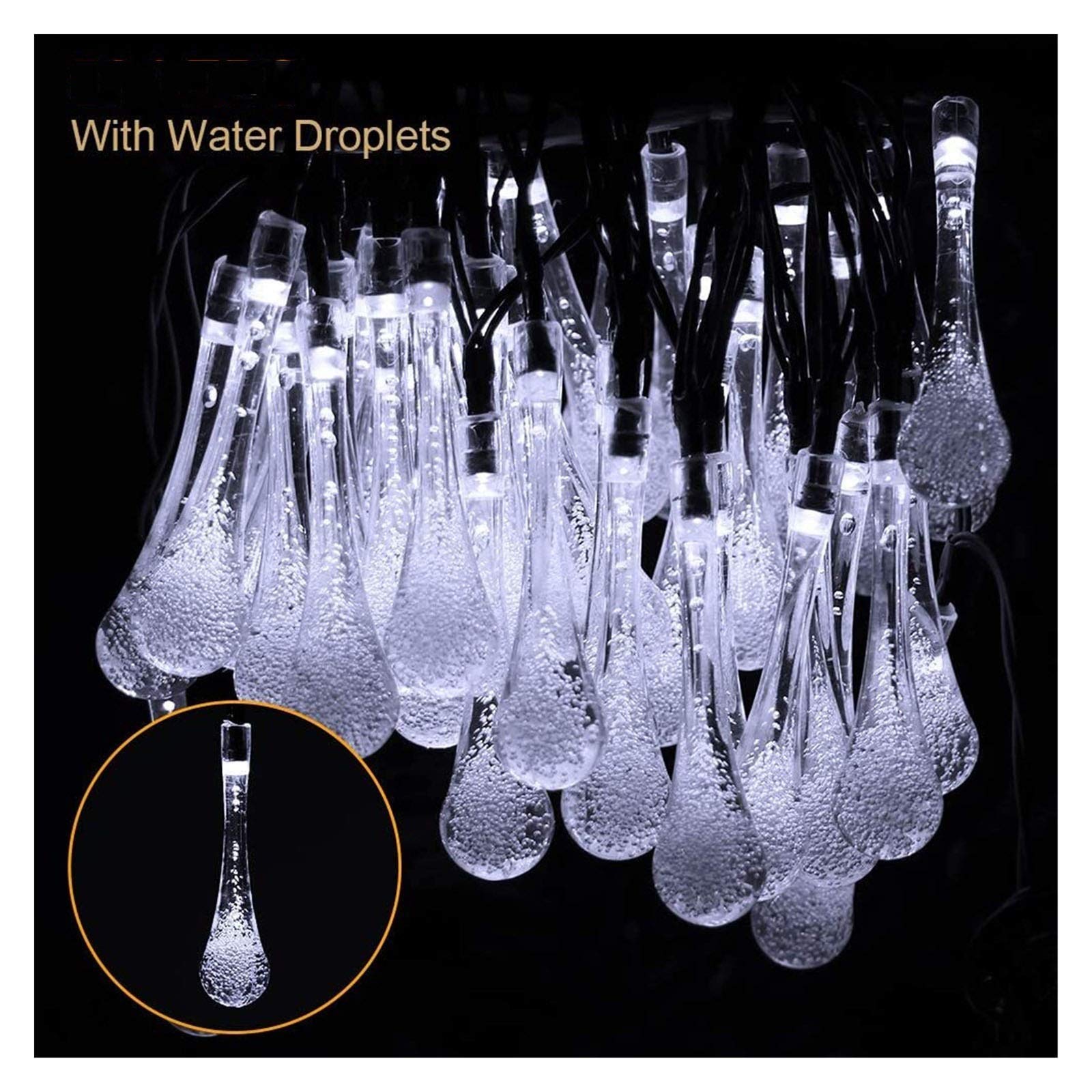 Solar String Lights Water Drop - 20 to 400 LED Outdoor Fairy Lights, IP65 Waterproof for Garden, Fence, Patio - Christmas, Halloween, Wedding Party Decor - Multicolor 5m to 52m - Perfect for Backyard, Porch, and Landscape Lighting