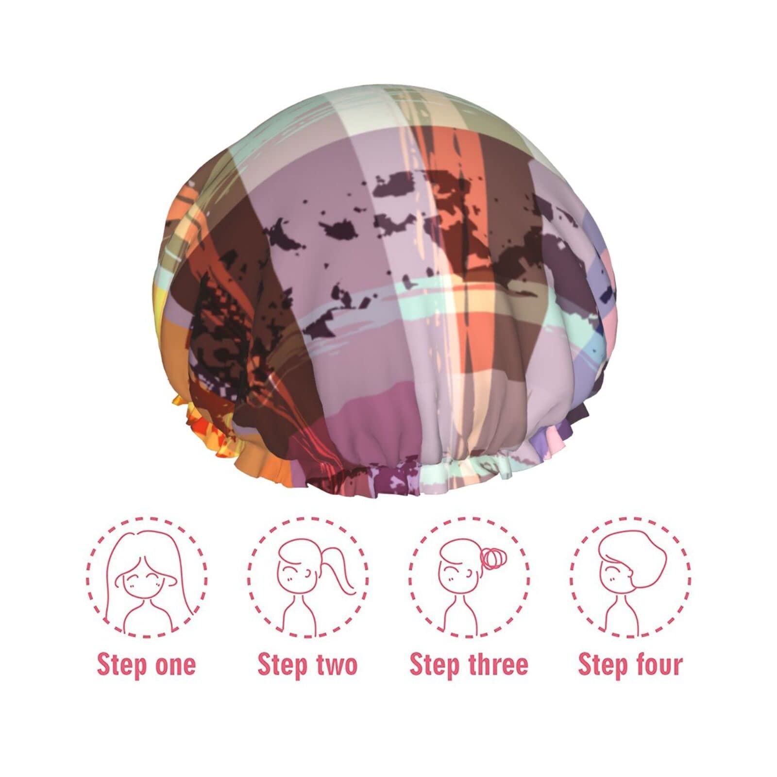 Waterproof Reusable Shower Cap for Women - Double Layer Colored Twill Lattice Bath Hair Cover | Perfect for Shower, Bathing, Swimming & Salon Use