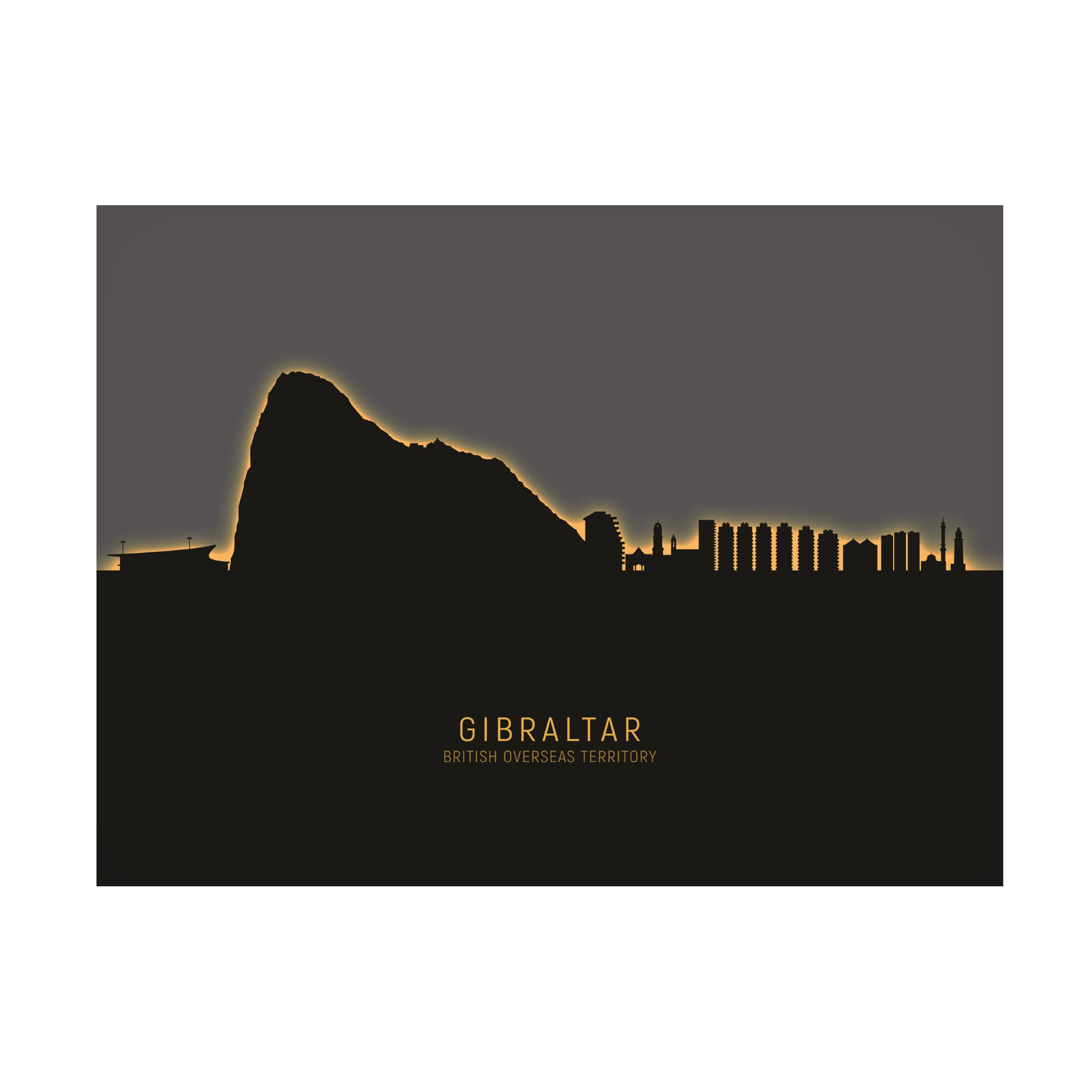 Michael Tompsett Gibraltar Skyline Glow II Canvas Wall Art Print - Modern Cityscape Painting for Living Room & Office Decor - Perfect Gift for Art Lovers & Home Styling