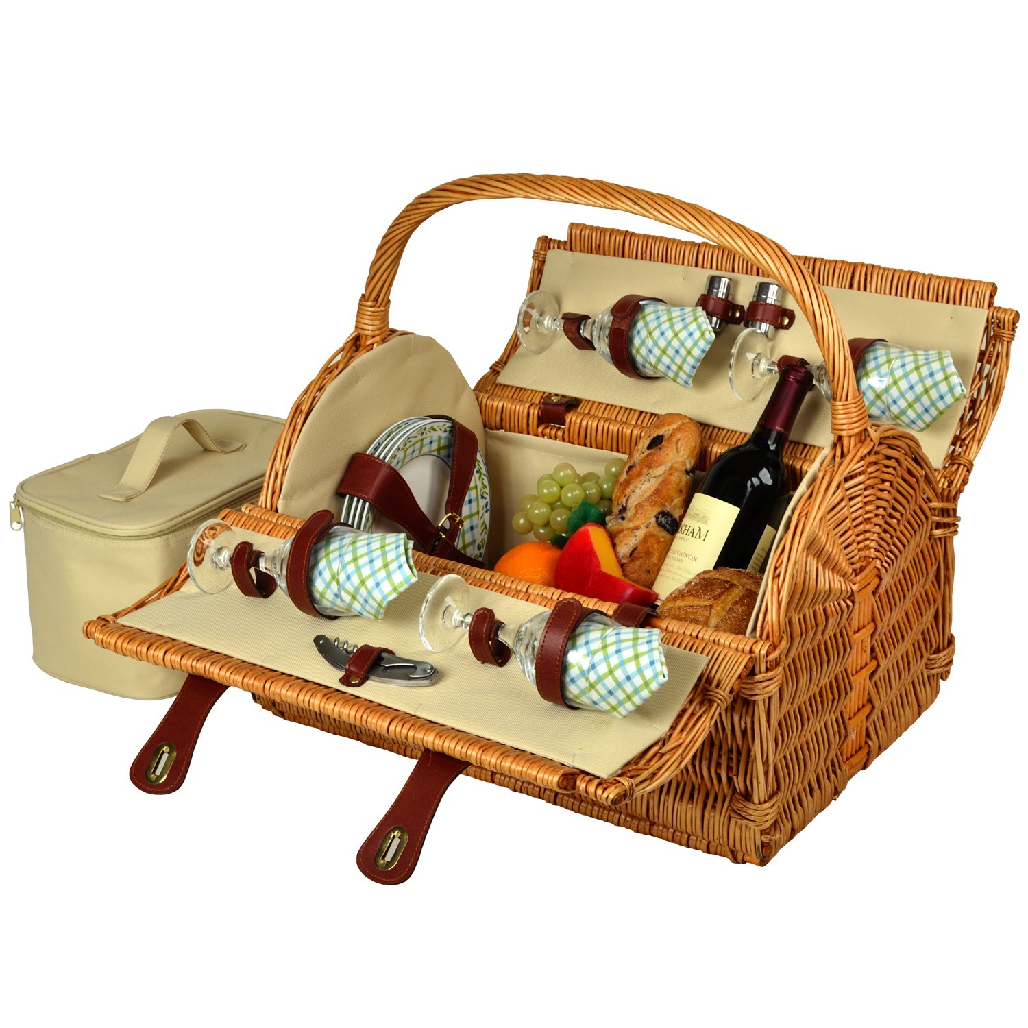 Premium Yorkshire Willow Picnic Basket for 4 - Classic Ascot Style with Complete Service Set | Perfect for Outdoor Dining, Garden Parties & Romantic Picnics