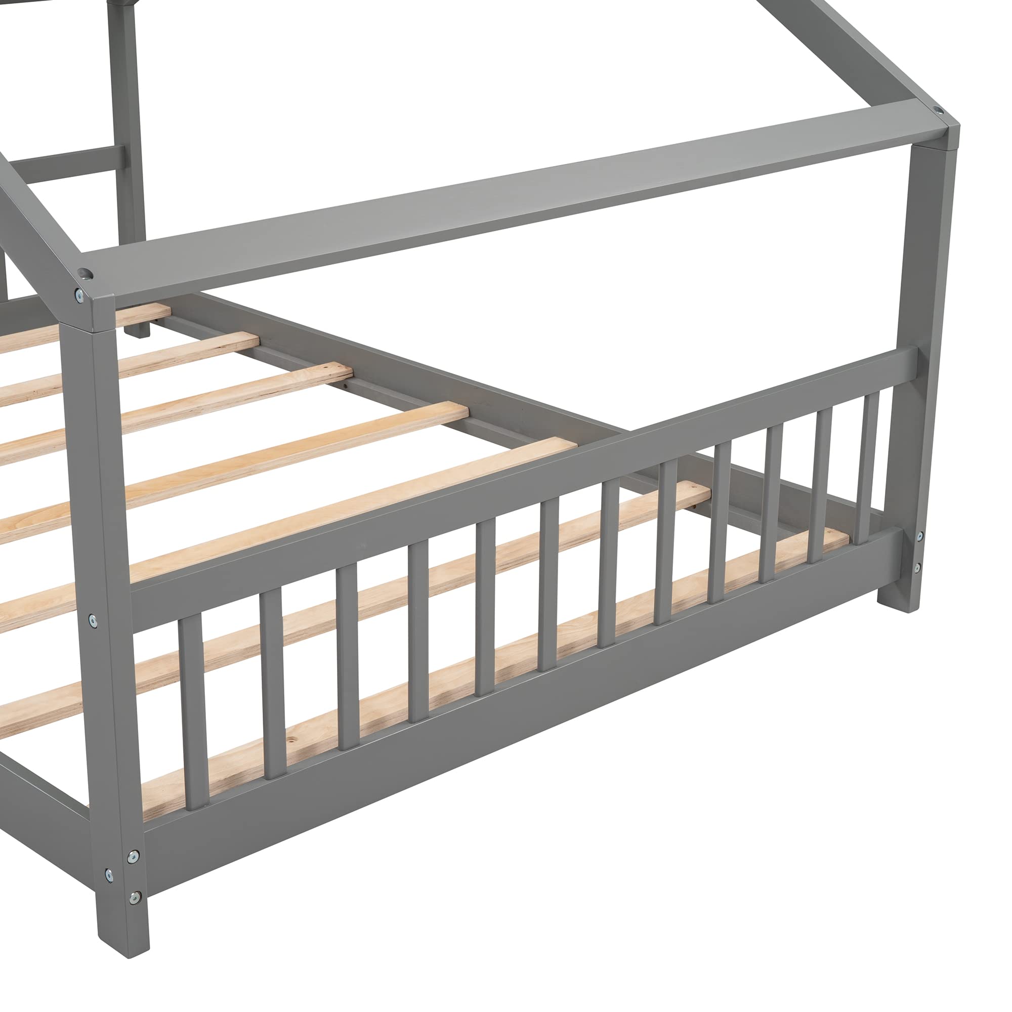 Harper & Bright Designs Full Size Wooden House Bed for Kids with Headboard & Footboard - Montessori Toddler Bed Frame, No Box Spring Needed (Full, Gray) - Perfect for Nursery, Bedroom & Playroom Decor