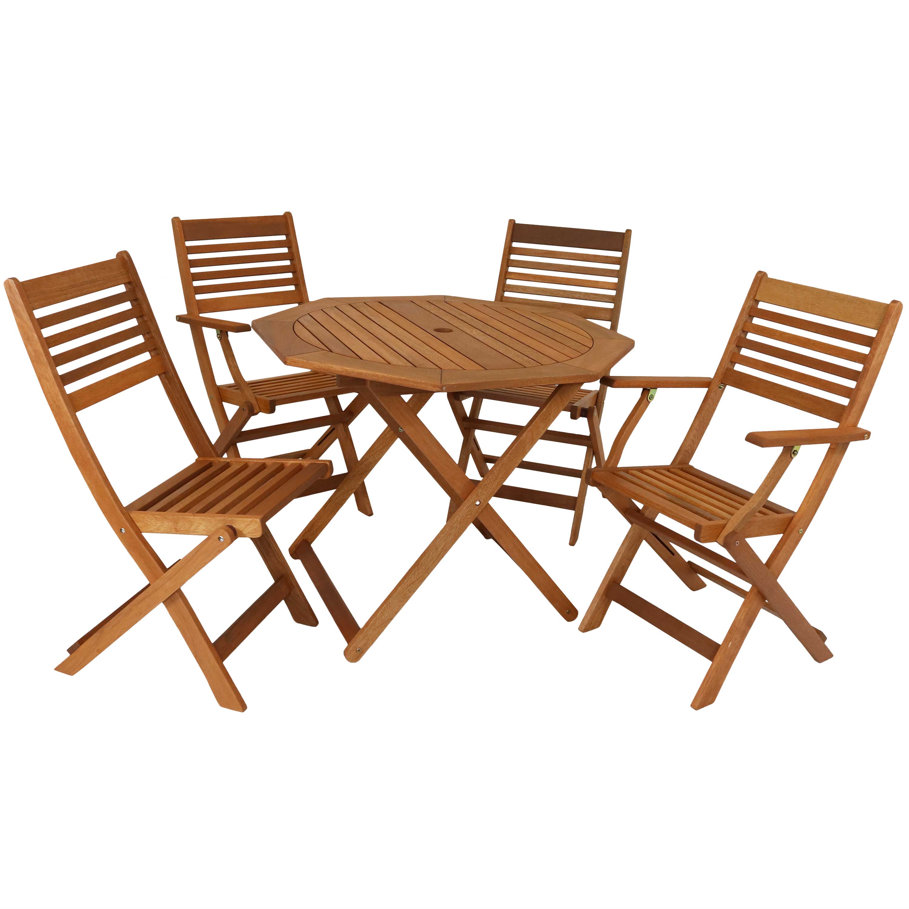 Sunnydaze Meranti Wood 5-Piece Outdoor Folding Patio Dining Set - Durable & Weather-Resistant Furniture for Backyard, Garden, or Poolside Entertaining