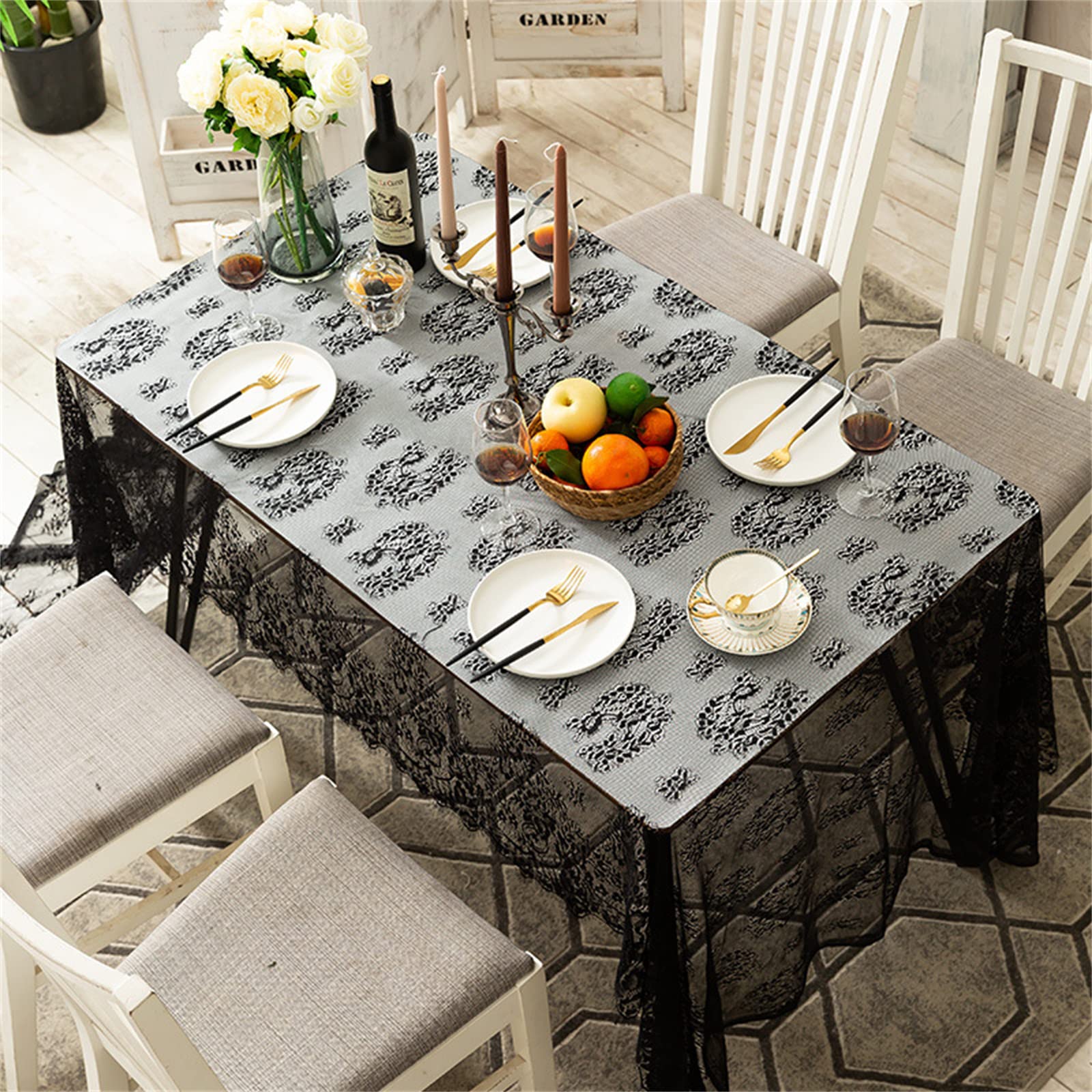 GKLLXC Black Cloud Lace Rectangular Tablecloth - Premium Polyester Cotton Blend Table Cover for Dining, Bedside & Coffee Tables | Perfect for Dinner Parties, Home Decor & Special Occasions