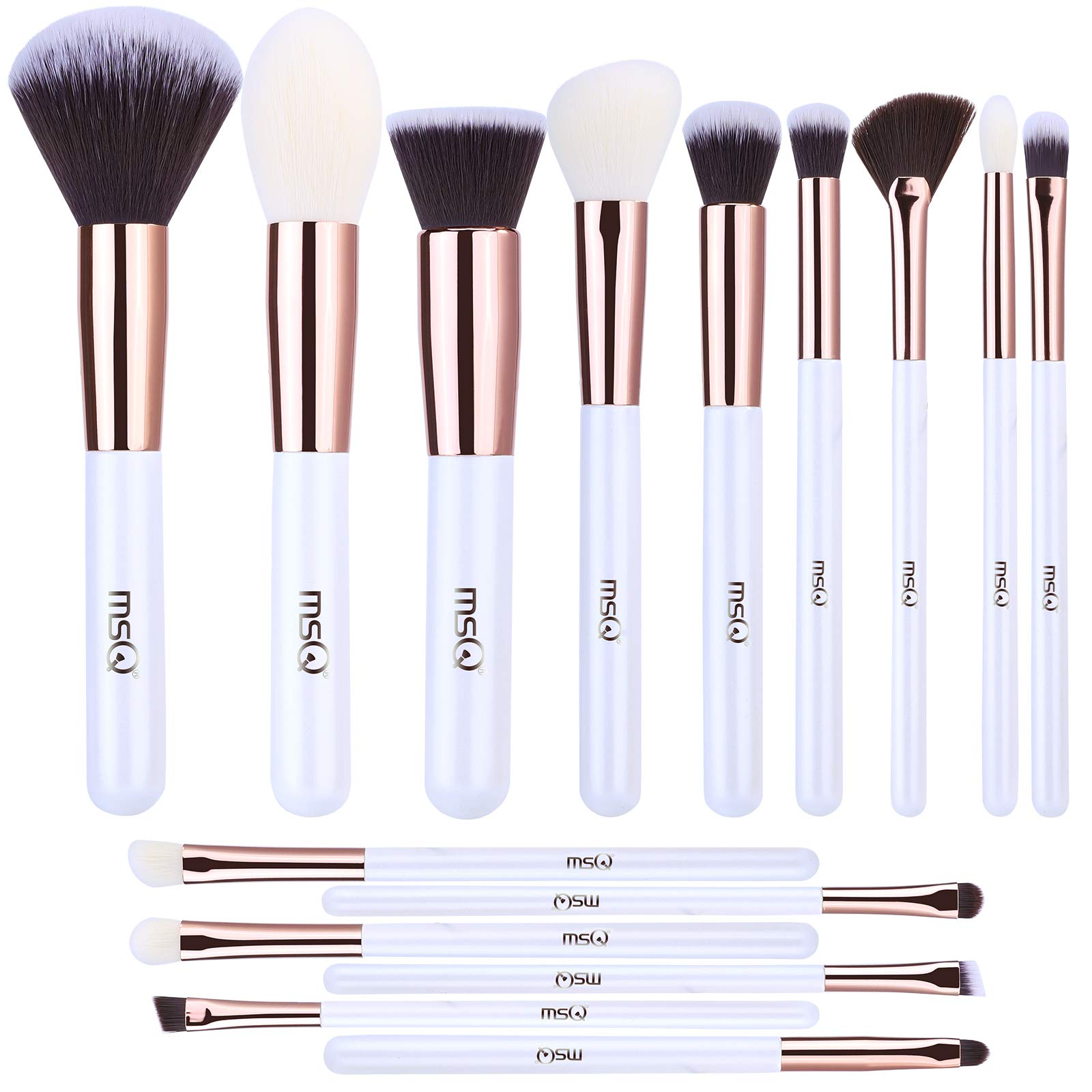 MSQ Premium 15-Piece Synthetic Makeup Brush Set - Professional Foundation, Powder, Eyeshadow, Concealer & Blending Brushes (White) - Perfect for Everyday Makeup & Travel