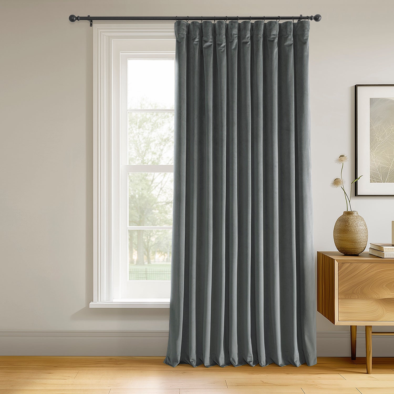 Natural Grey Signature Extra Wide Velvet Blackout Curtains for Bedroom - Thermal Insulated Noise Reducing Drapes for Living Room & Nursery