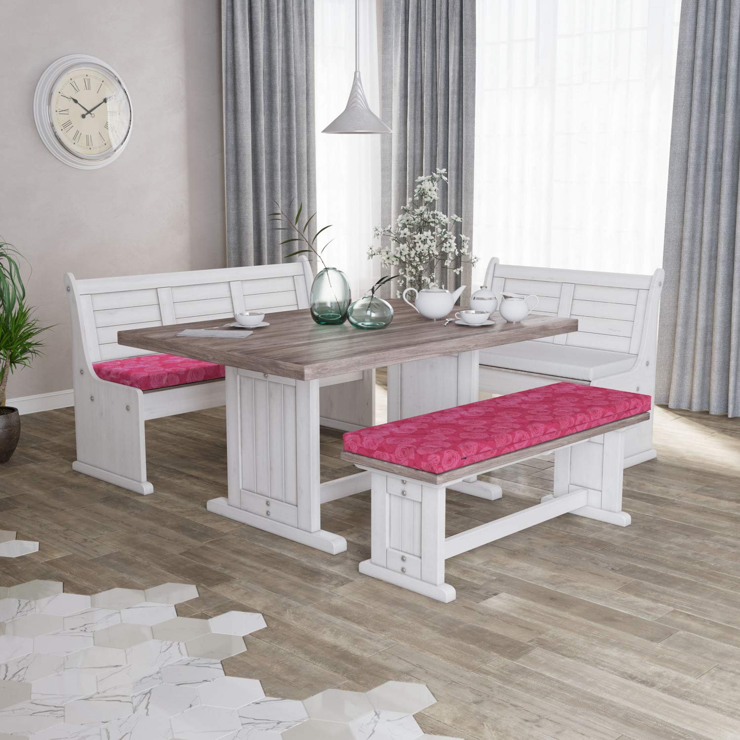 Ambesonne 2-Piece Rose Bench Cushion Set - Pink Floral Foam Seat Covers 45
