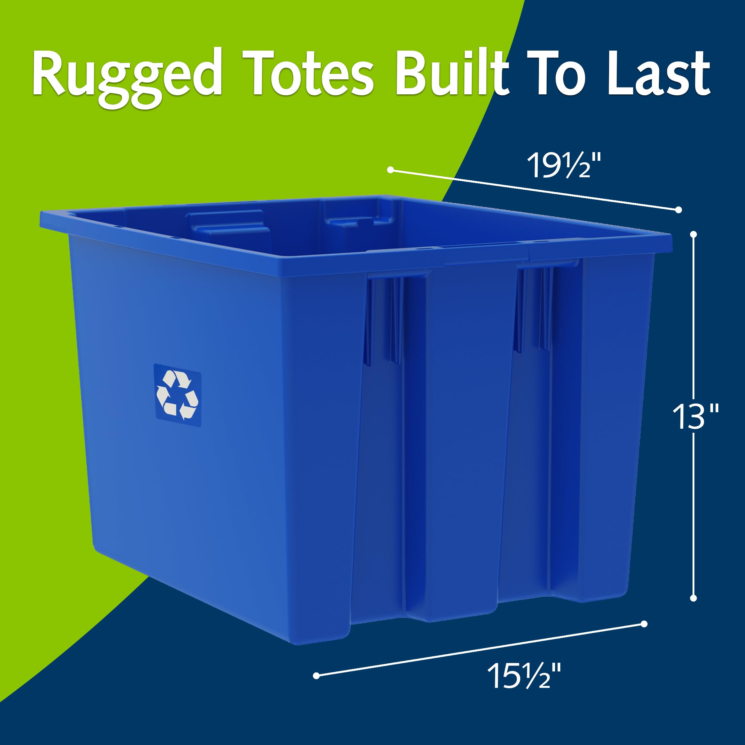 6-Pack Heavy Duty Stackable Recycling Bins - 13 Gallon Large Capacity Trash Containers (19.5