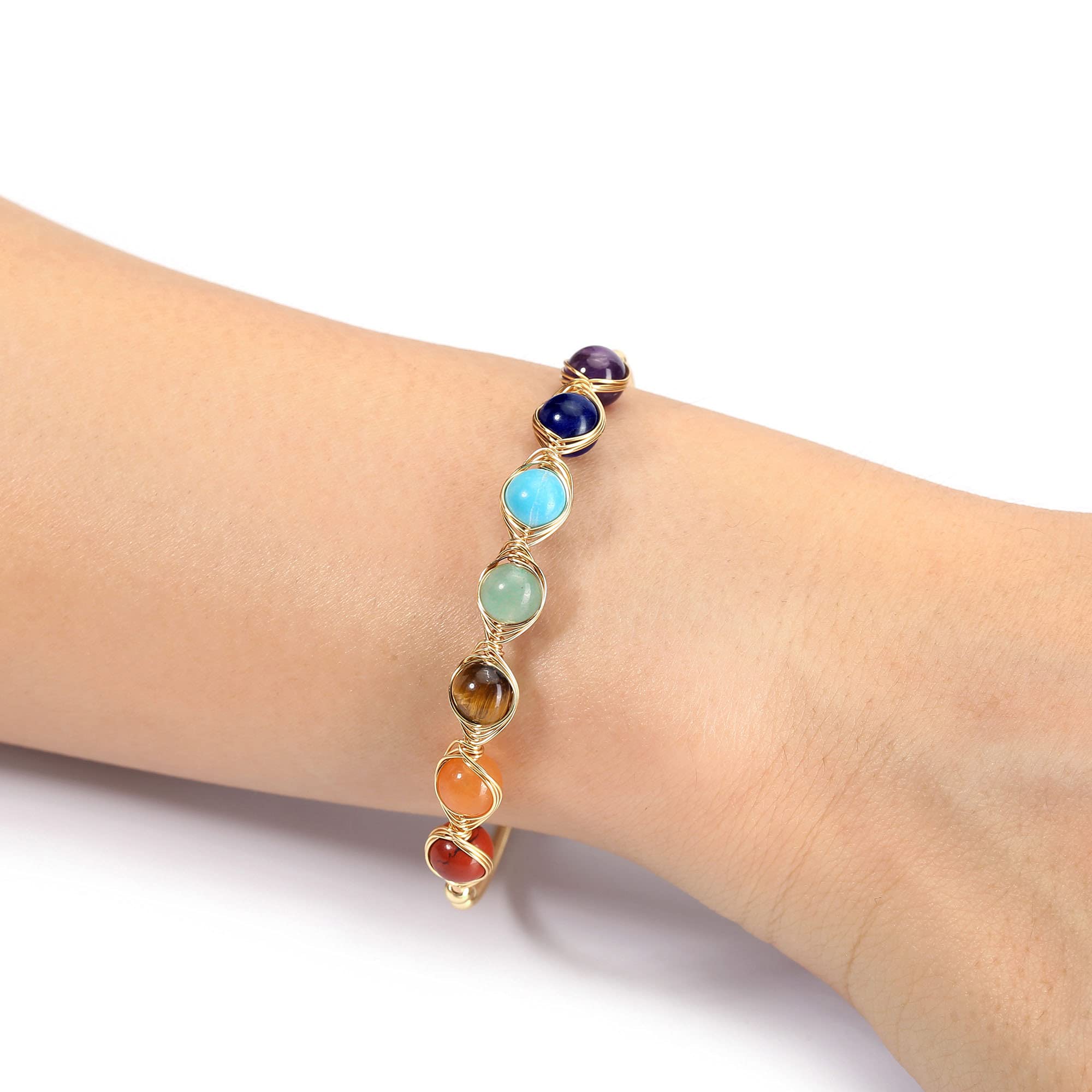 7 Chakra Healing Crystal Stone Bead Adjustable Ankle Bracelet - 14K Gold Plated Spiritual Jewelry for Women, Ladies, Mom | Birthday Gift, Meditation, Yoga, Energy Balancing Accessory