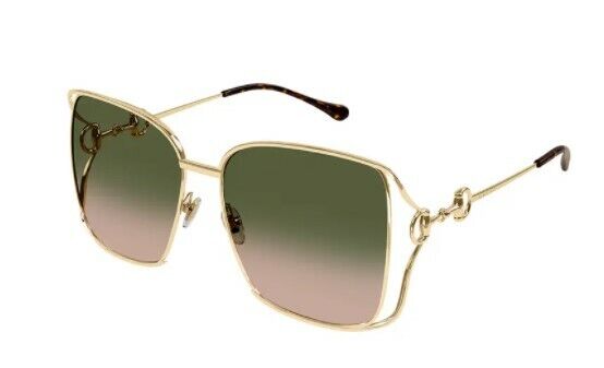 Gucci GG 1020S 001 Double Gradient Gold/Green Metal Square Women's Sunglasses UV Protection Luxury Fashion Accessory for Women - Perfect for Beach, Driving & Outdoor Activities