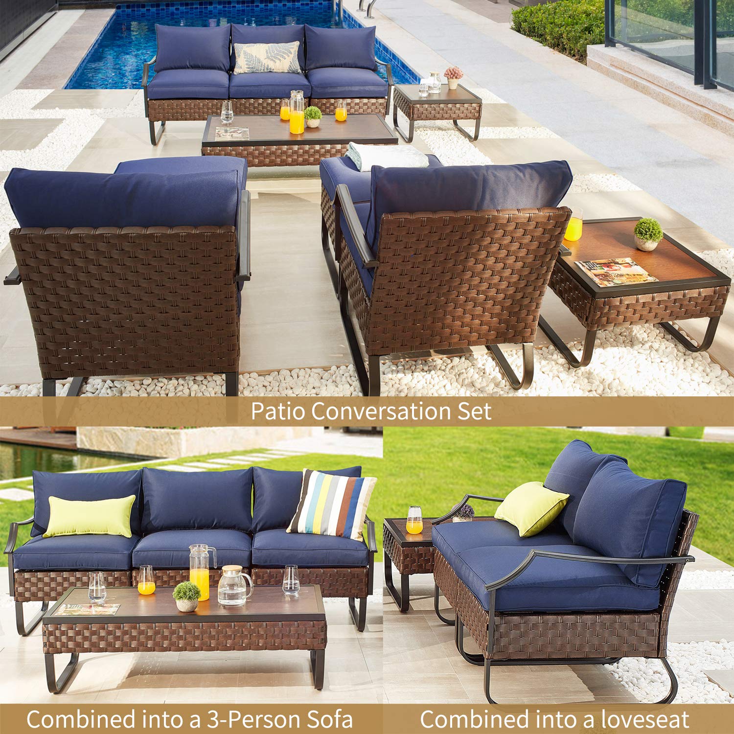 PatioFestival 10-Piece Wicker Outdoor Furniture Set with Cushions - All-Weather Steel Frame Sectional Sofa for Patio, Garden, Poolside & Backyard Relaxation