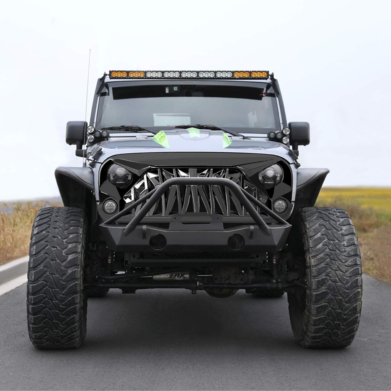 JK Glossy Black Shark Grille Front Grill for 2007-2018 Jeep Wrangler Rubicon Sahara Sport - ABS Plastic Replacement Part - Off-Road & Custom Styling Upgrade