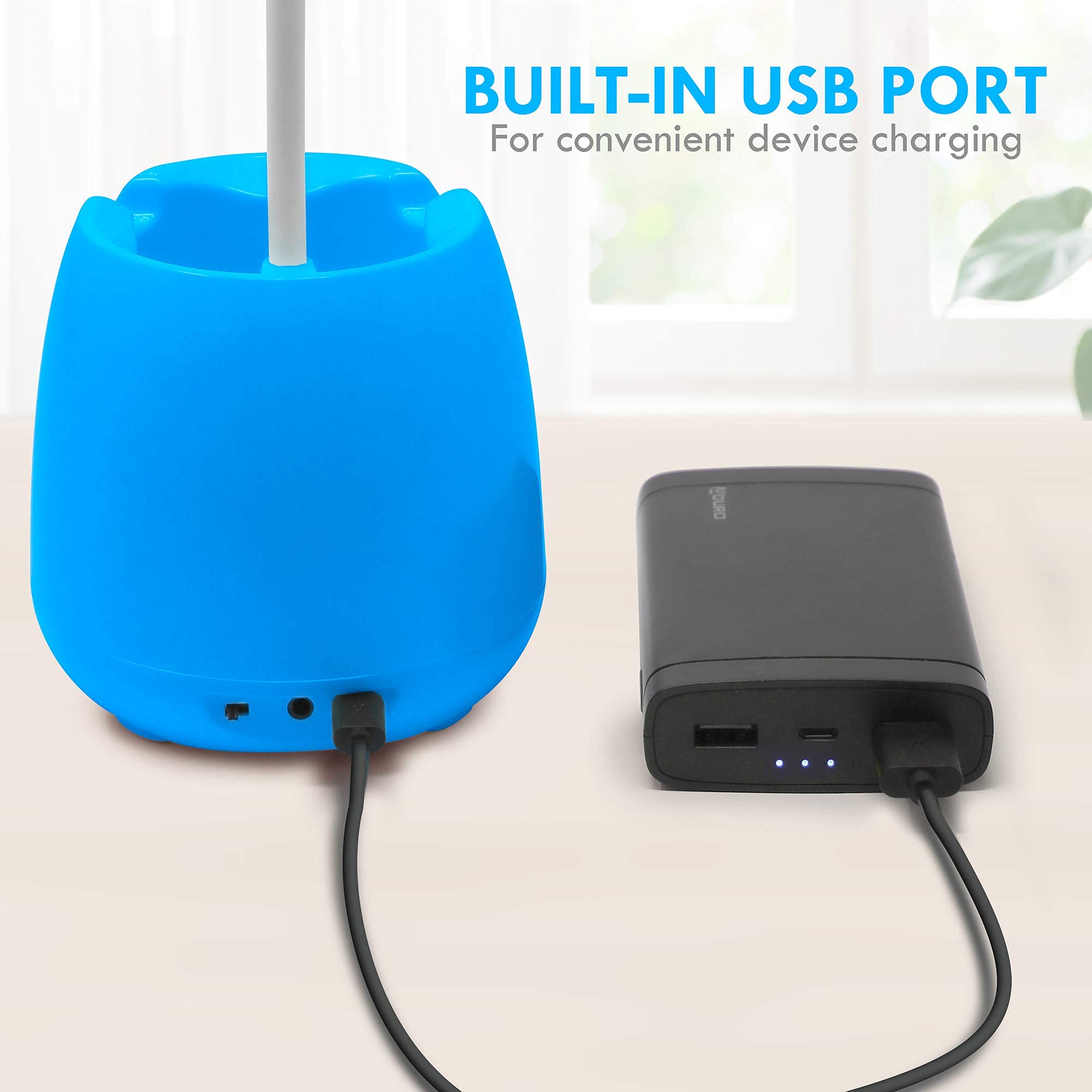 Aduro U-Light Adjustable Gooseneck Desk Lamp with Wireless Speaker & Phone Stand - Multifunctional LED Table Light for Home Office, Study, Reading & Nightstand Use (Blue)