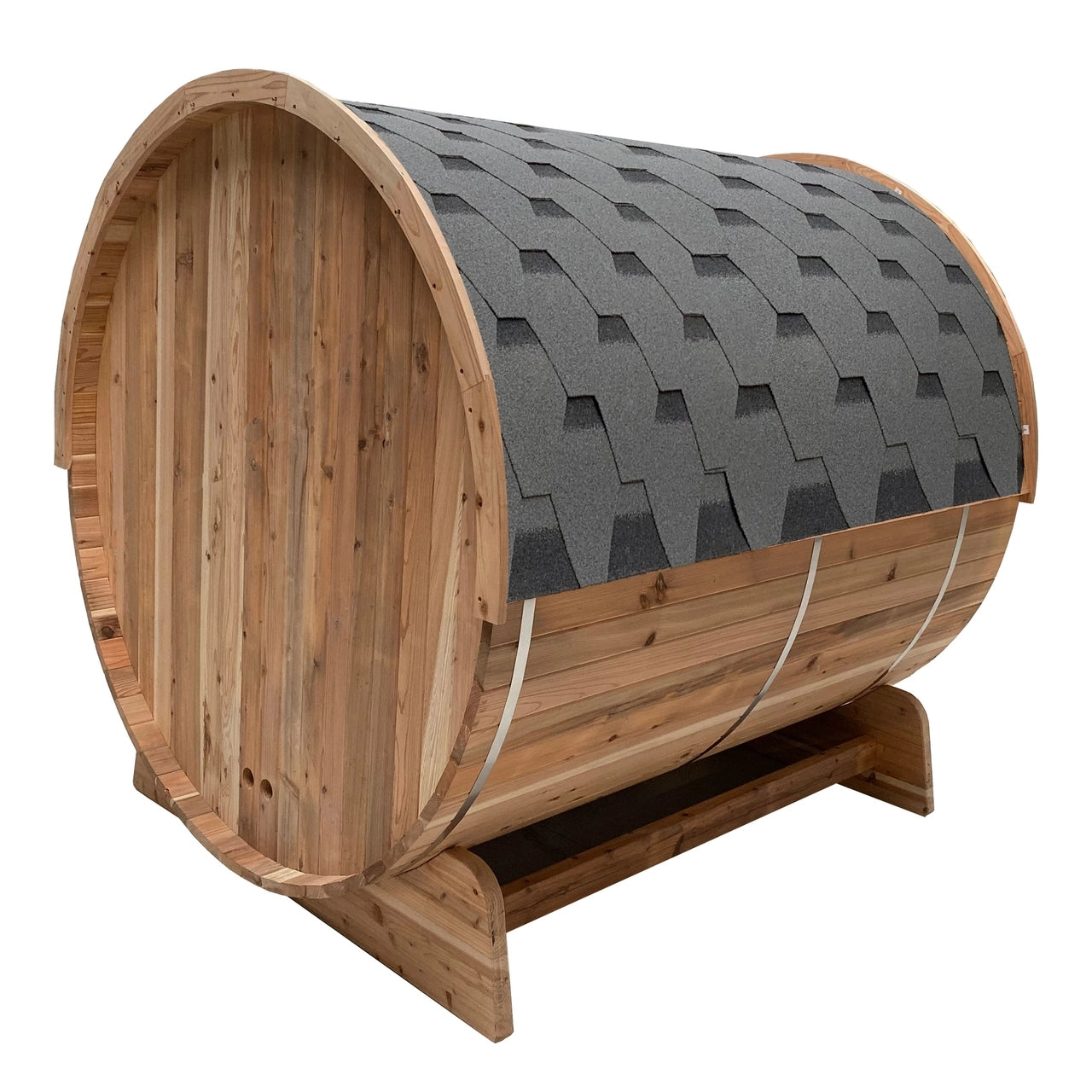 Aleko Outdoor Rustic Cedar Barrel Steam Sauna for 4 People - ETL Certified Front Porch Canopy - Perfect for Backyard Relaxation, Spa Day & Home Wellness Retreats