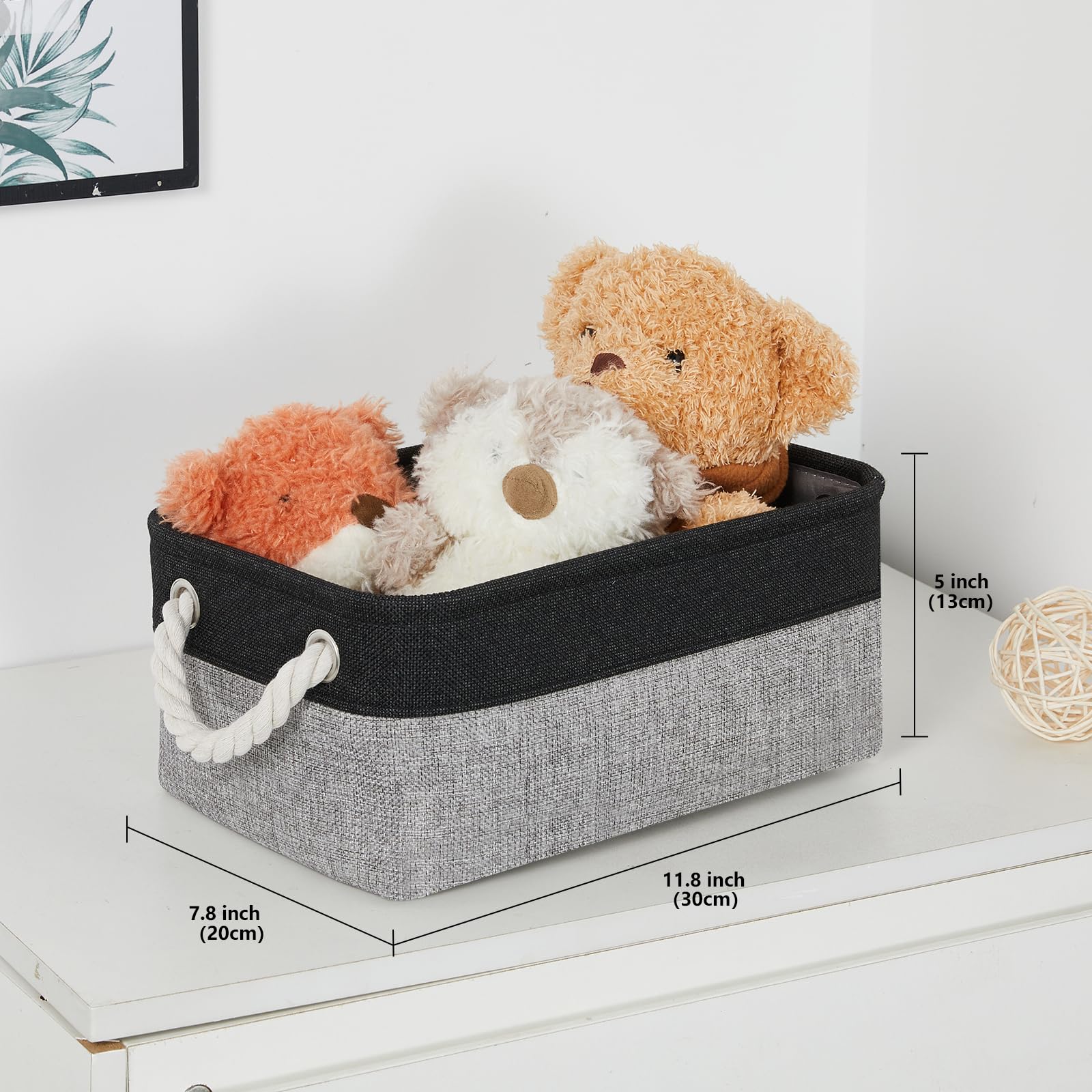 Bidtakay 6 Pack Small Collapsible Storage Baskets - 11.8 x 7.8 x 5 Inch Fabric Canvas Organizer Bins with Handles, Decorative Square Storage Containers for Cabinet, Shelf, Closet Organization (Black & Grey) | Perfect for Bedroom, Bathroom, Nursery & Office Storage Solutions
