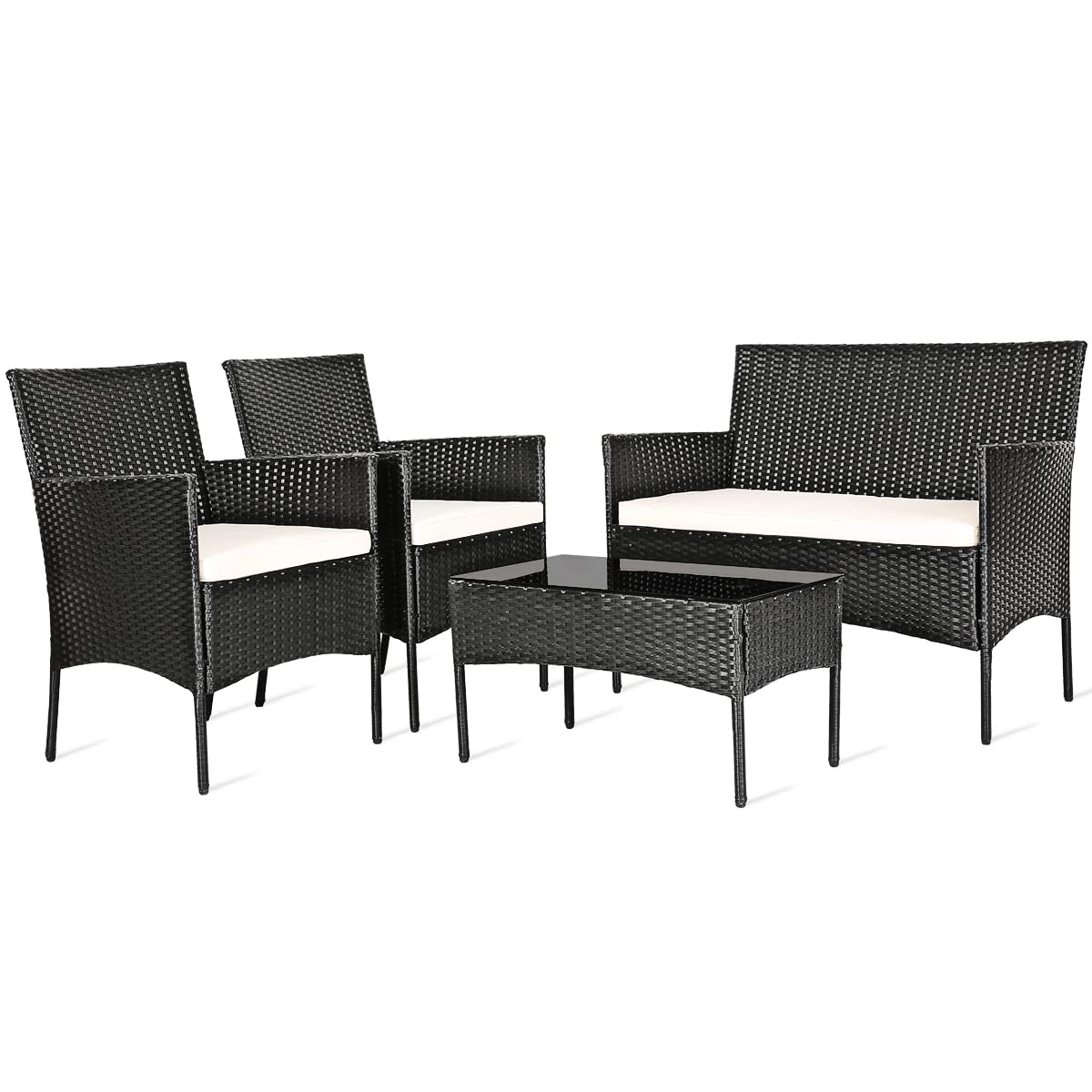 Happygrill 4-Piece Rattan Patio Set with Coffee Table - Outdoor Garden, Poolside Furniture