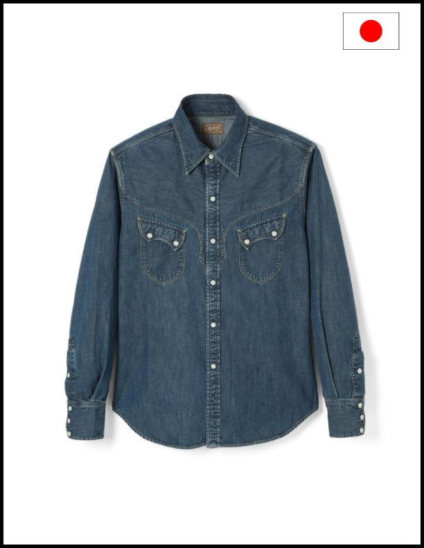 Stevenson Overall Co. CD3 Cody Snap Indigo Western Denim Shirt - Faded Vintage Wash for Men | Western Style, Casual Wear & Outdoor Adventures