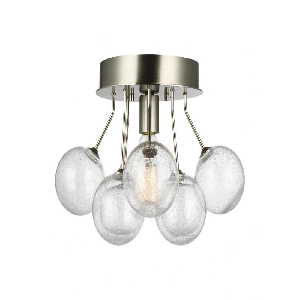 Generation Lighting 7714301-962 1-Light Bronzeville Semi-Flush Mount Ceiling Fixture in Brushed Nickel - Modern Home Lighting for Bedroom, Kitchen, Living Room, Hallway & Dining Room Décor | Dimmable LED Compatible for Ambient Lighting