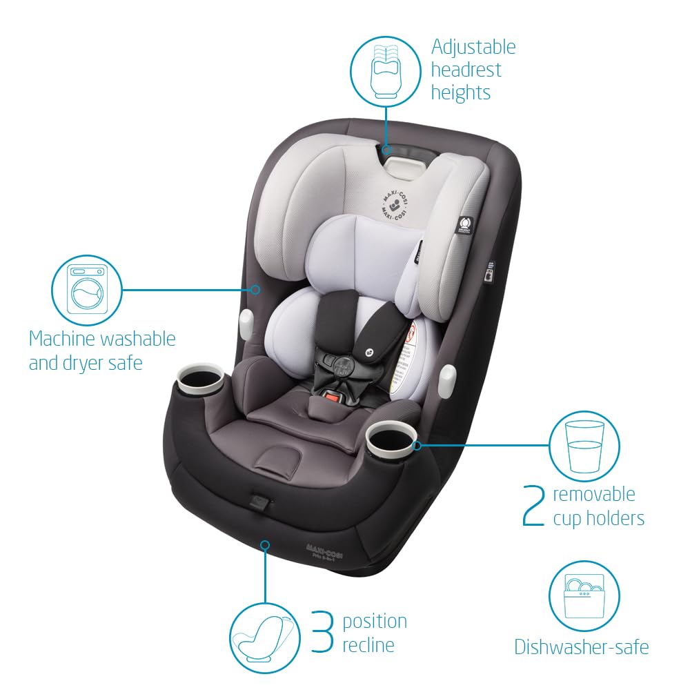 Maxi-Cosi Pria All-in-One Convertible Car Seat - Rear Facing (4-40 lbs) & Forward Facing (up to 100 lbs) with Booster Mode | Safe Infant & Toddler Car Seat | Blackened Pearl | Perfect for Family Travel & Daily Commute