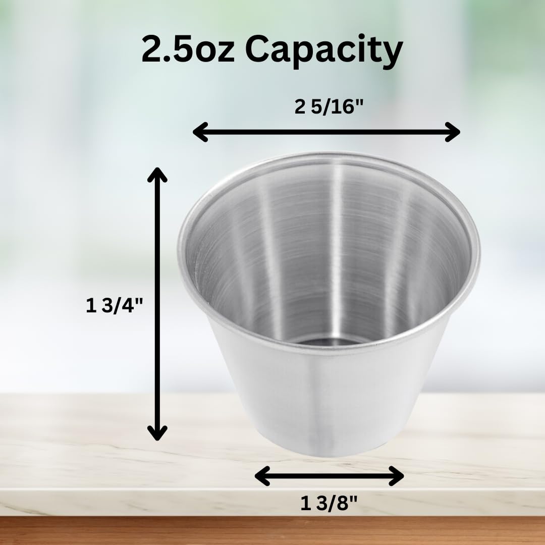 GLOBAL BASICS 12-Pack Stainless Steel Condiment Cups - 1.5 oz Round Sauce Bowls for Ketchup, Mustard & Dip - Dishwasher Safe & Rustproof - Perfect for Restaurants, BBQs, Parties & Home Use