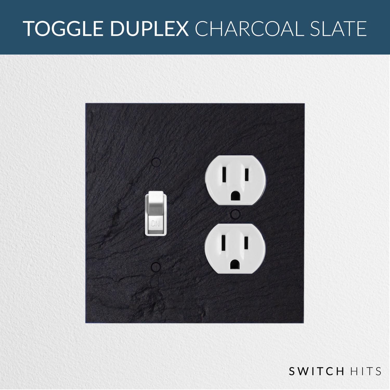 Decorative Vermont Slate Charcoal Electrical Switch Plate Cover - 2 Gang Outlet Wall Plate (5” W x 5” H) for Light Switch & Duplex Receptacle | Durable Faceplate for Home, Office & Commercial Use