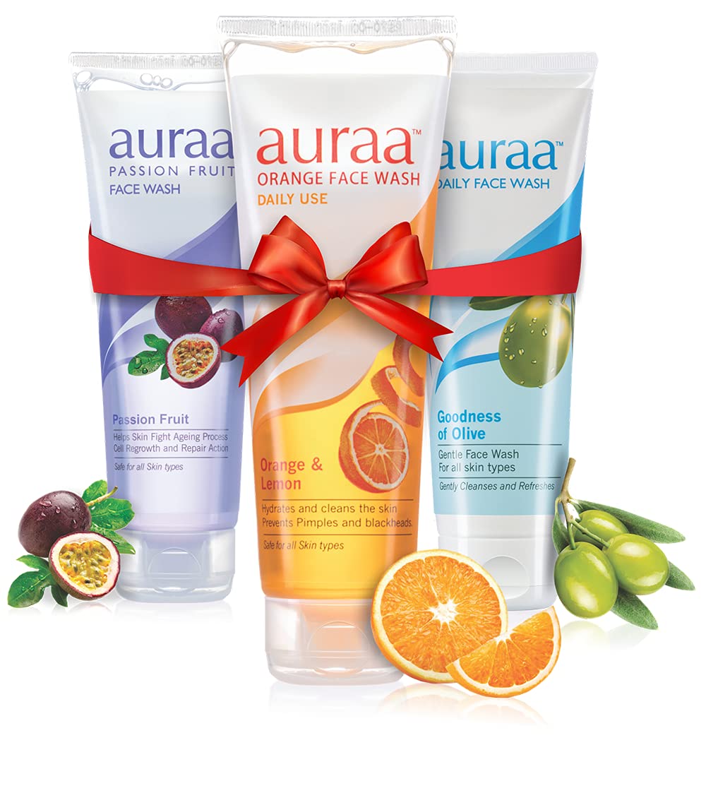Auraa Face Wash Combo - 125 GM (Orange, Passion Fruit & Olive) | Gentle Cleansing for Oily & Combination Skin | Daily Skincare Routine for Women & Men