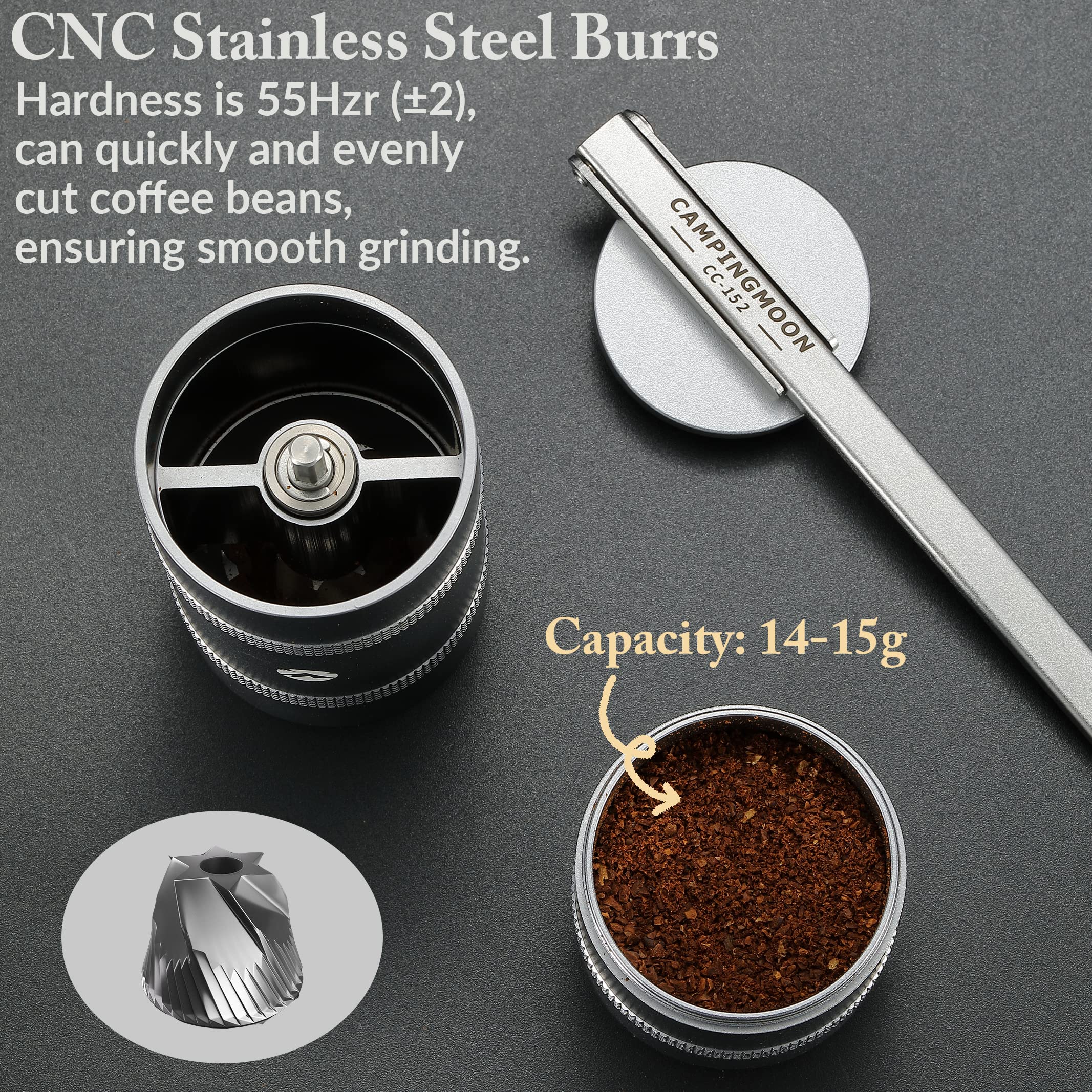 Premium Manual Coffee Grinder - Stainless Steel Portable Hand Crank Mill for Espresso, French Press & Pour Over - Perfect for Camping, Travel & Home Use (Model CC-115)